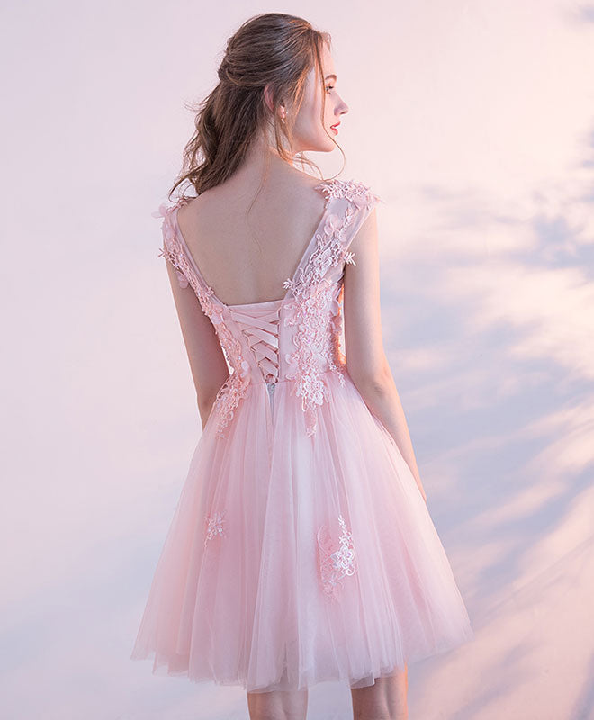 Elegant Pink Lace Tulle Short Prom Dress for Women - Cute Homecoming Party Dress - Perfect for Prom Night, Homecoming Dance & Special Occasions