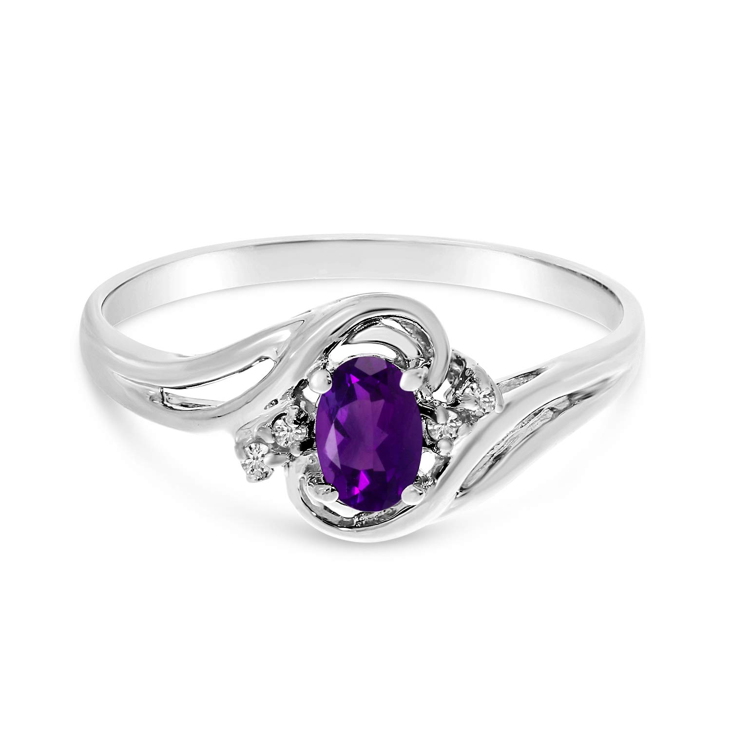 10K White Gold Oval Amethyst and Diamond Ring for Women - Elegant Purple Gemstone Engagement & Wedding Band - Perfect for Anniversary, Valentine's Day Gift