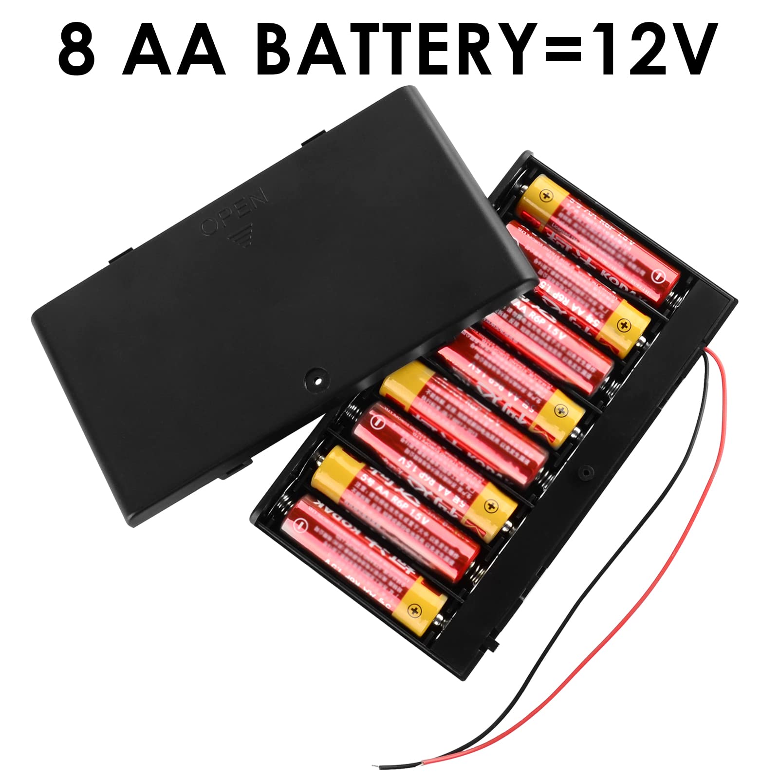 Linkidea 12V Battery Case with On/Off Switch - 8 x AA Battery Holder Box with Wired Leads - Durable Power Supply for Flashlights, Toys & Electronics (2 Pack)