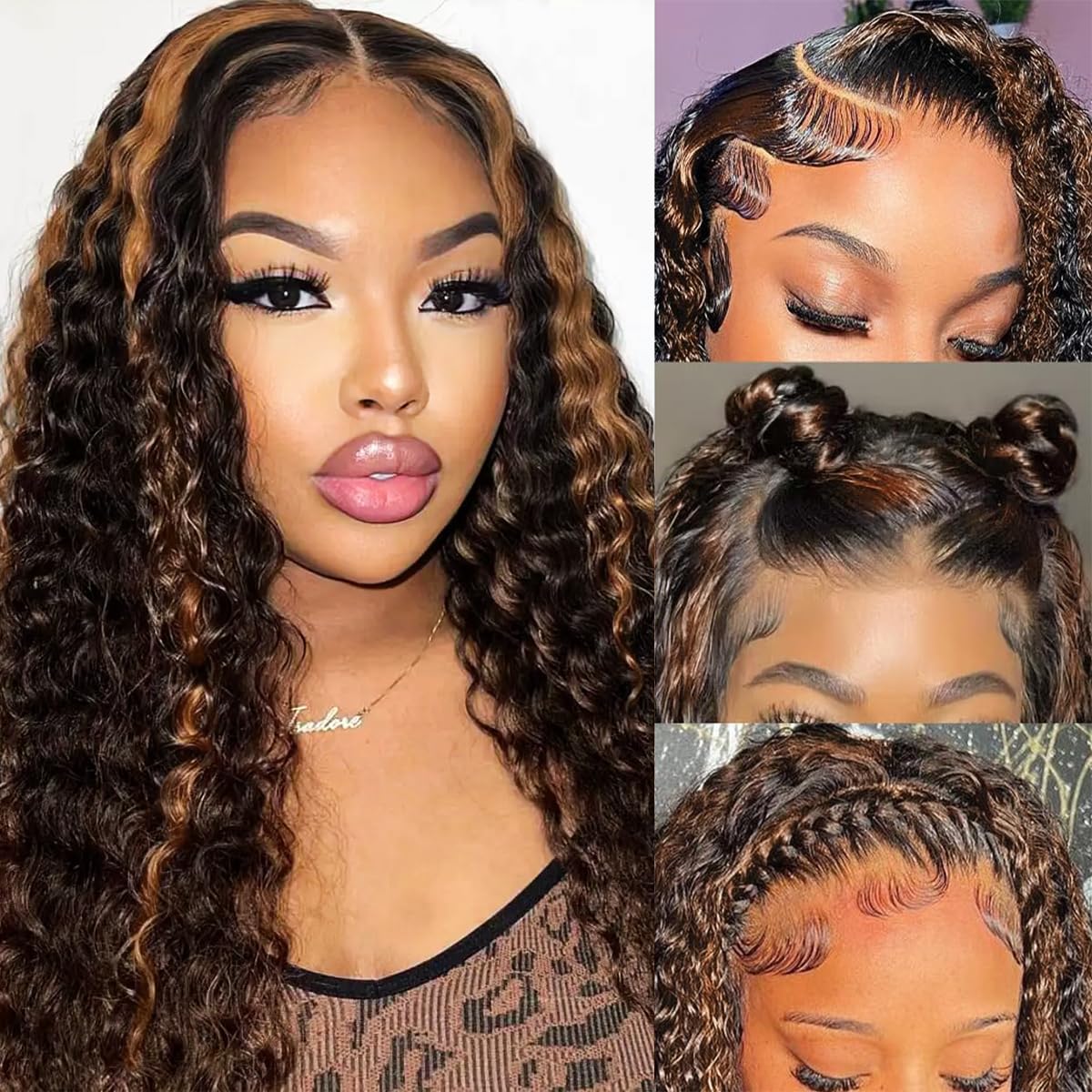 Glueless Ombre Human Hair Wigs 20 Inch - Pre Plucked Lace Front Wig 1B/30 Highlight 180% Density 5x5 Curly Brown - Perfect for Daily Wear, Parties & Special Occasions