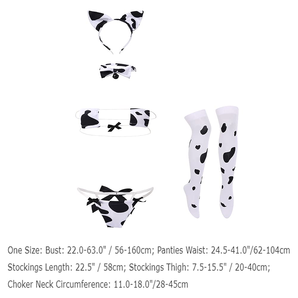 IMEKIS Women's Sexy Anime Cow Maid Costume Set - Lolita Japanese Cosplay Teddy Lingerie with Mini Bikini Bra & Kawaii Underwear Outfit for Halloween, Cosplay Parties & Roleplay