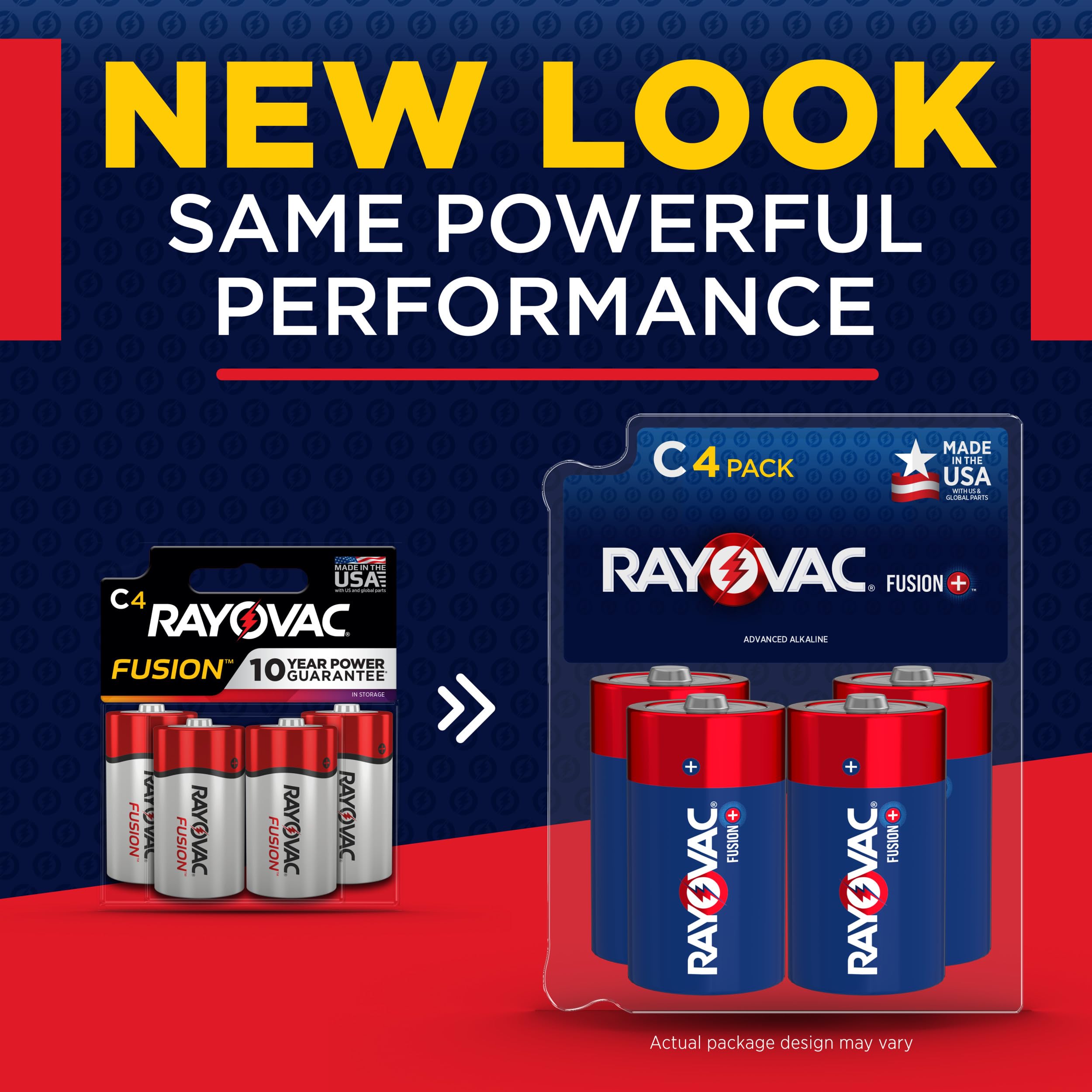 Rayovac Fusion C Batteries - Premium Alkaline C Cell Batteries (4 Pack) - Long Lasting Power for Flashlights, Toys, Radios & Emergency Devices