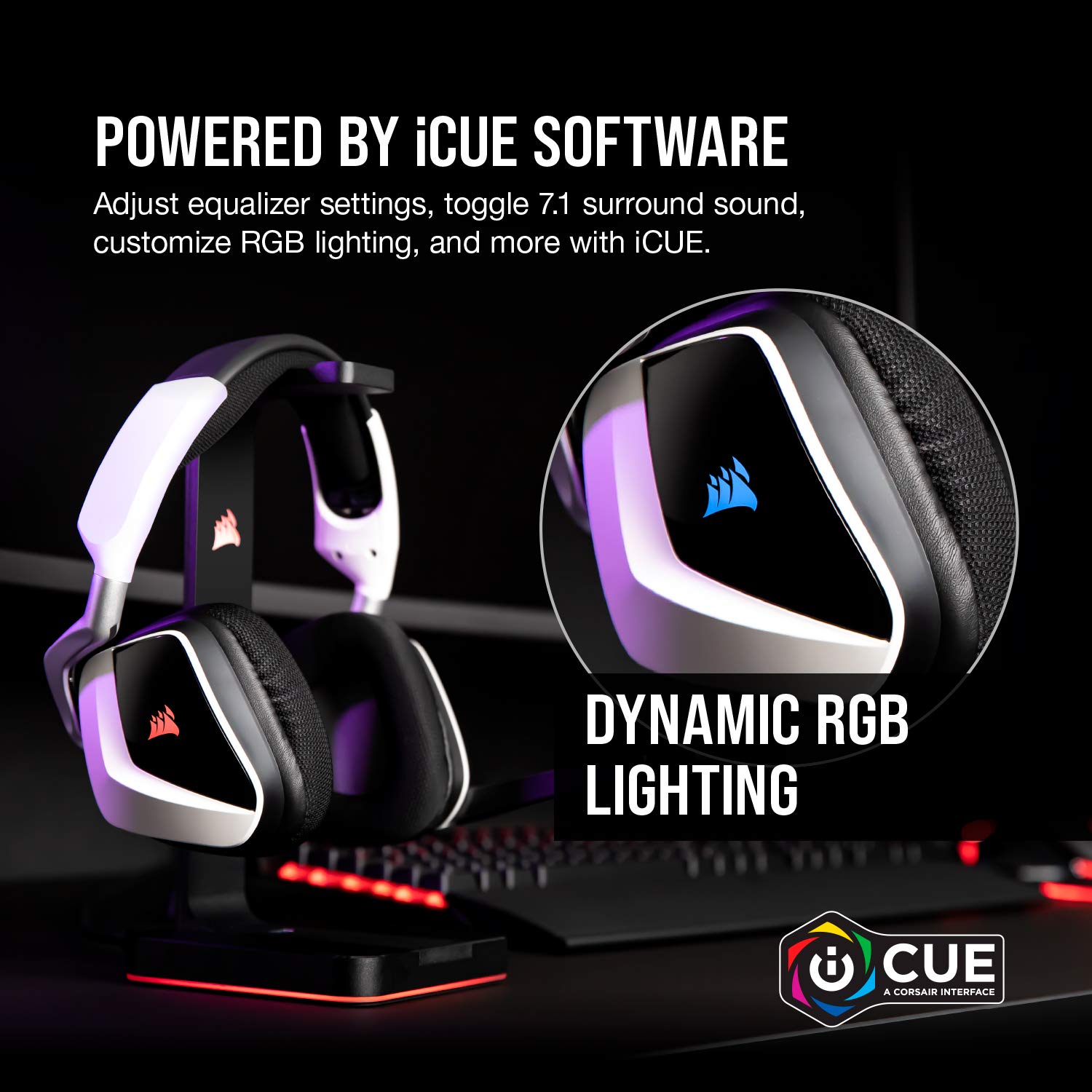 Corsair VOID RGB ELITE Wireless Gaming Headset with 7.1 Surround Sound - Discord Certified - iCUE Compatible - for PC, Mac, PS5, PS4 (White) - Perfect for Competitive Gaming & Streaming