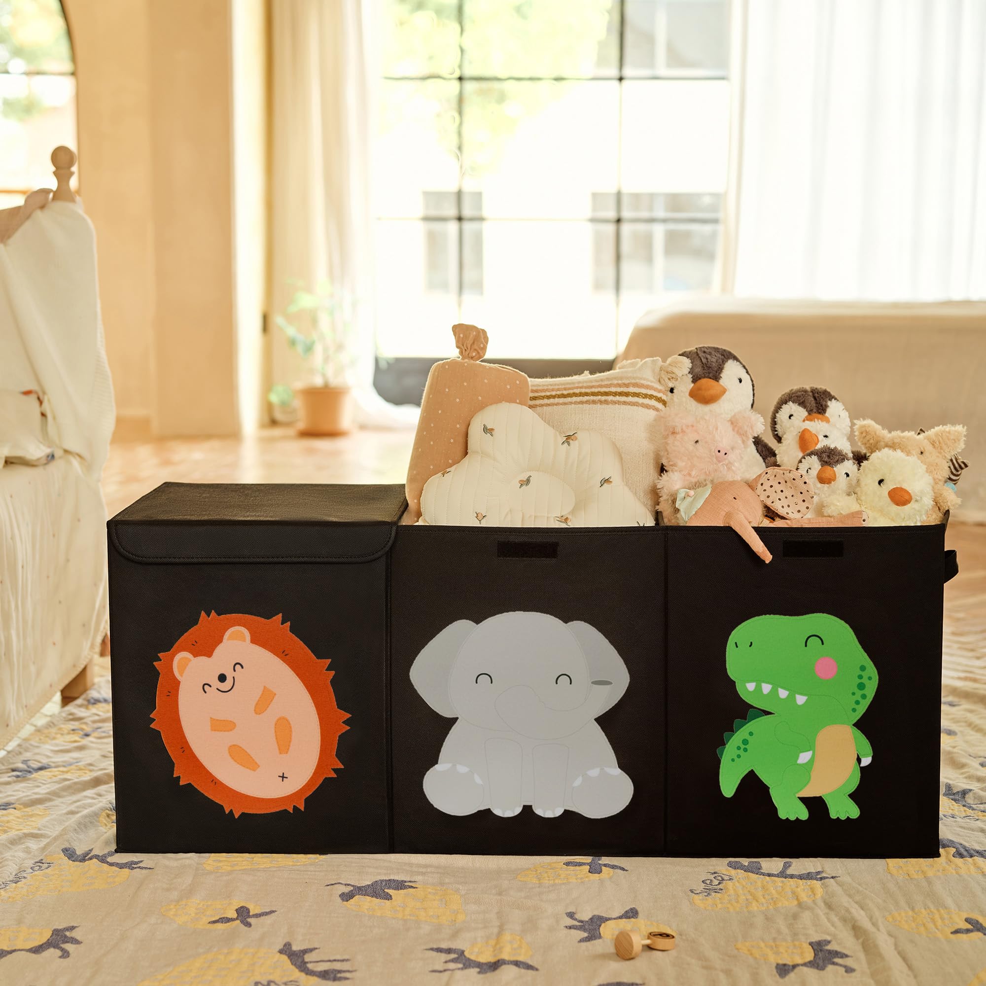 GRANNY SAYS Extra Large Foldable Toy Storage Organizer with Lids & Handles - 142L Kids Toy Box with Dividers for Nursery, Playroom & Closet - Perfect for Organizing Stuffed Animals, Legos & Kids Toys (Black)