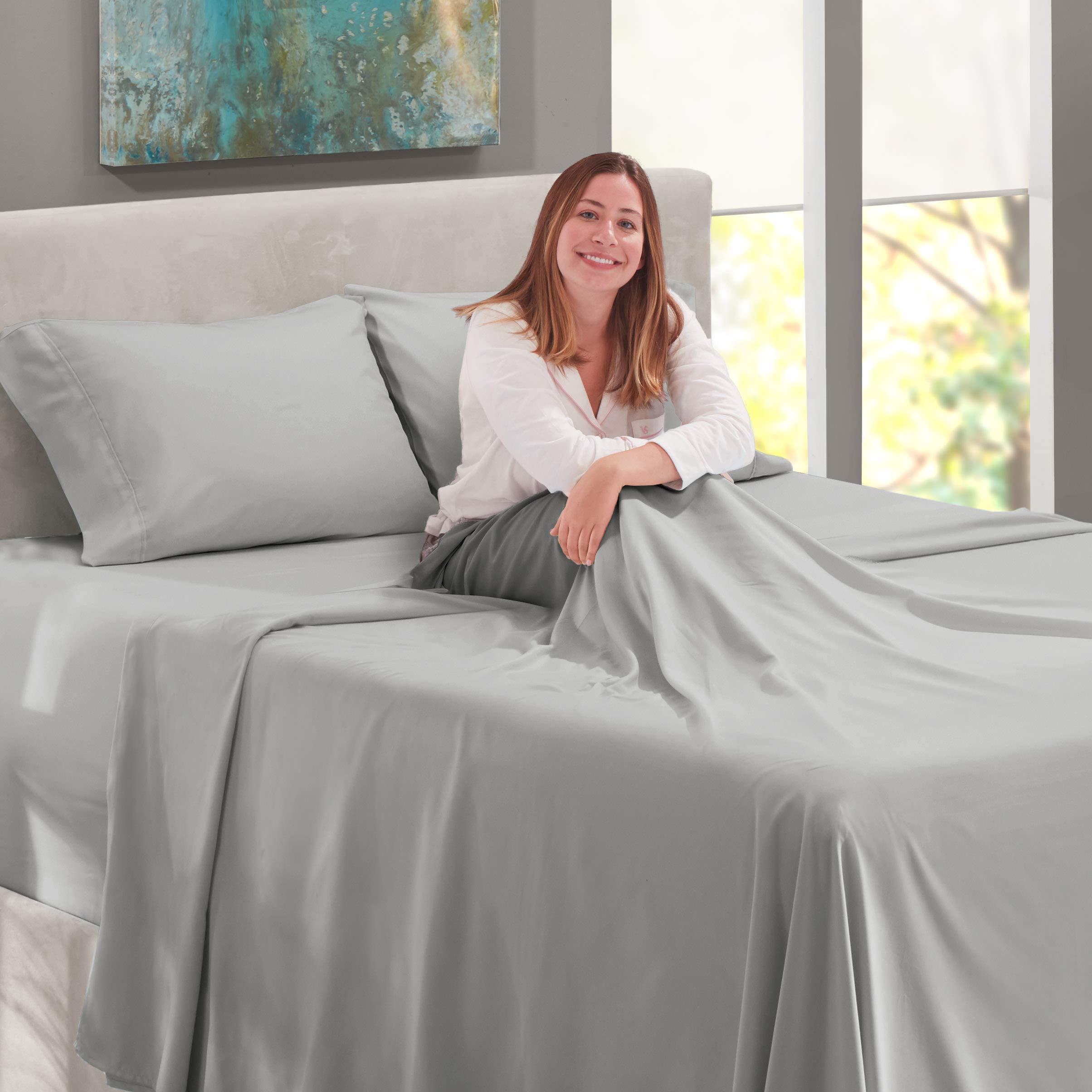 Luxury 800 Thread Count 100% Cotton 6-Piece Bed Sheet Set - Super Soft Sateen Weave Deep Pocket (15