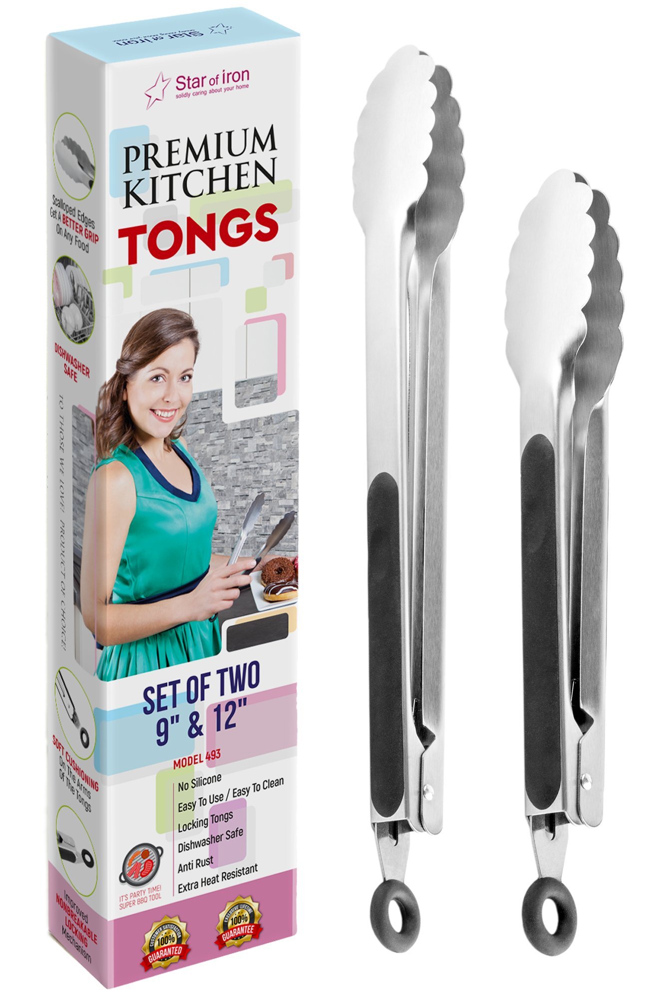 Premium Stainless Steel Kitchen Tongs - 9 & 12 Inch Cooking and Serving Tongs for Salad, Pasta, BBQ, Hot Dogs - Durable Metal Tongs for Grilling, Baking & Food Serving - Perfect for Restaurants, Home Kitchens & Outdoor Cooking