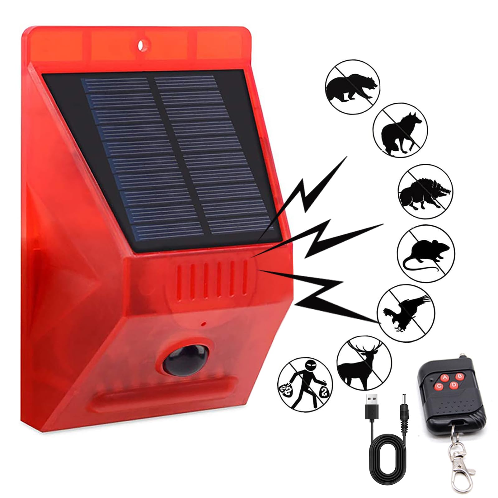 Solar Alarm Strobe Light with Remote Control & Motion Sensor - 129dB Loud Security Siren, IP65 Waterproof for Outdoor Use - Perfect for Villa, Chicken Coop, Barn, Farm, Yard Protection & Home Security