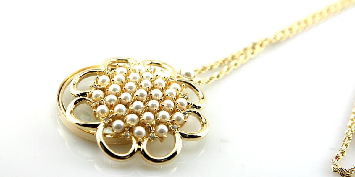Gold and Pearl Sunflower Pendant Necklace with Magnifying Glass - Elegant Jewelry for Reading, Crafting & Close Work - Perfect Gift for Women & Seniors
