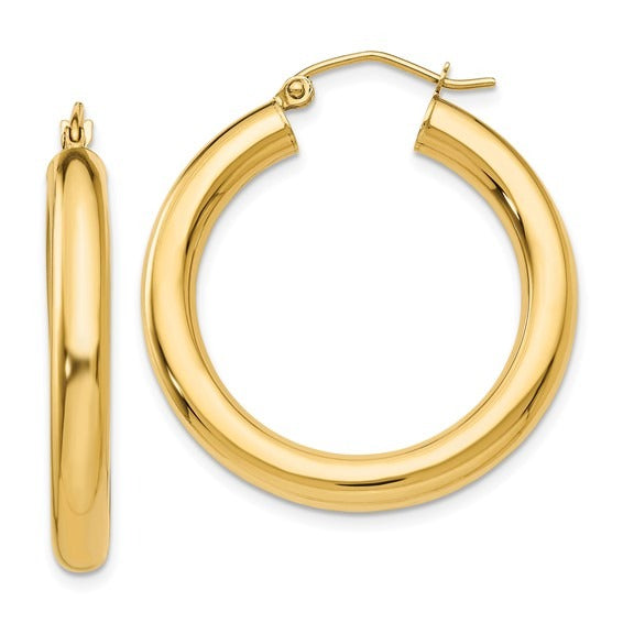 14K Yellow Gold 4x30mm Lightweight Hoop Earrings for Women - Dainty Everyday Jewelry, Perfect for Work, Date Night & Gifting