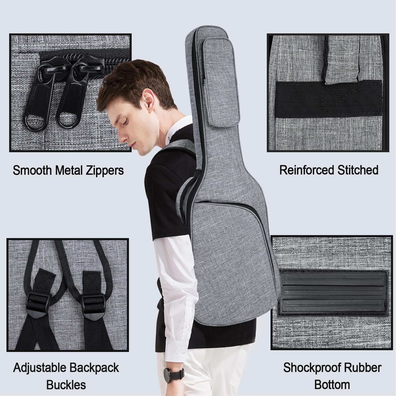 39 Inch Electric Guitar Gig Bag - 11MM Thick Padded Waterproof Soft Case with Storage Pockets | Perfect for Travel, Gigging & Band Practice (Grey)