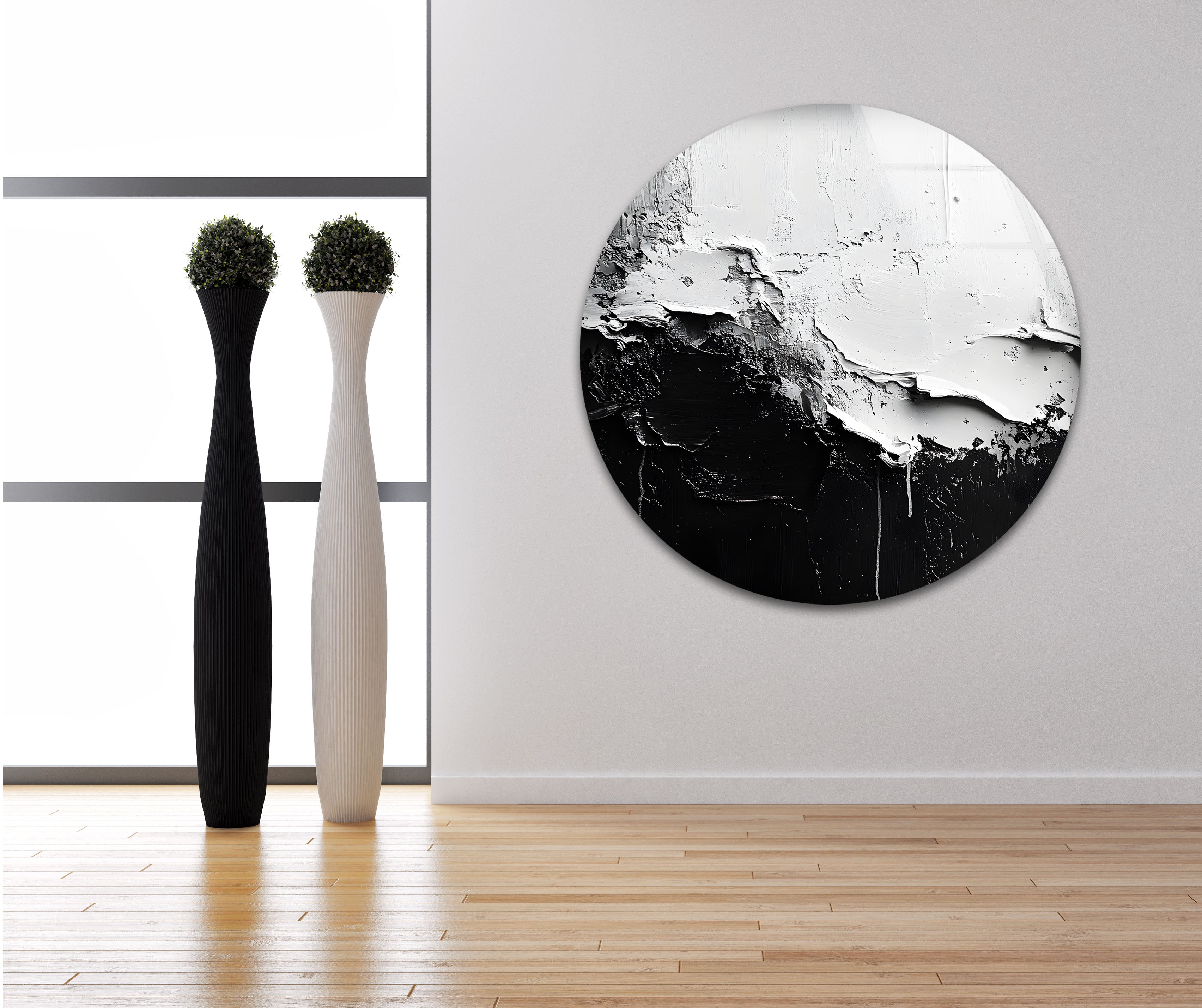 Abstract Black and White Glass Wall Art - Modern Home Decor for Living Room, Bedroom & Office - Elegant Contemporary Wall Hanging for Stylish Interior Design