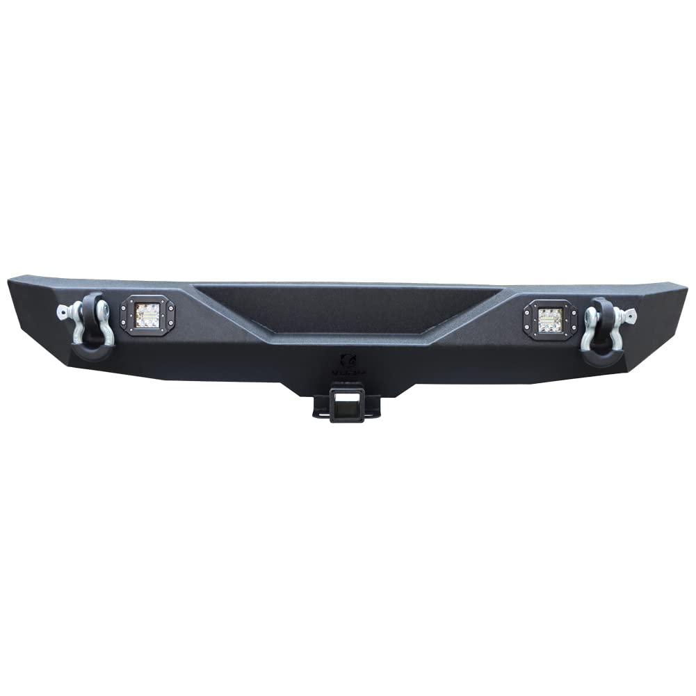 TIOYAR Black Textured Rear Bumper for 2007-2017 Jeep Wrangler JK & JKU - 2 LED Lights, 2