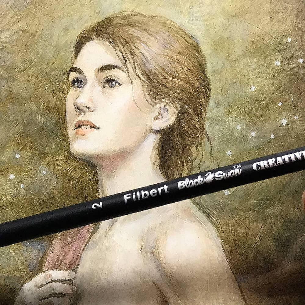 Black Swan Synthetic Red Sable Flat Paint Brush - Size #6 - Professional Artist Brush for Oil, Acrylic & Heavy Body Media - Long Handle for Comfort - Perfect for Canvas Painting, Wall Art & DIY Projects