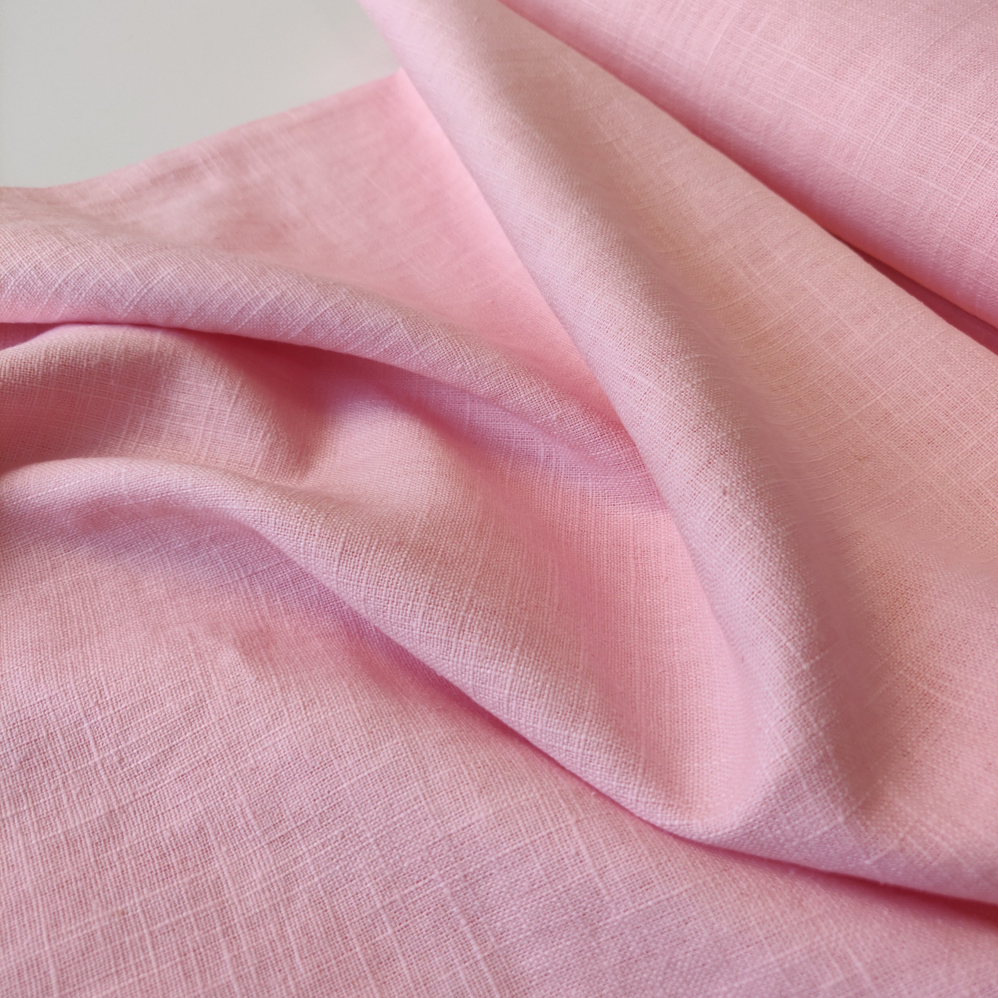 Premium Washed Linen Cotton Fabric - Light Pink | Soft & Breathable Material for Dresses, Curtains & Home Decor