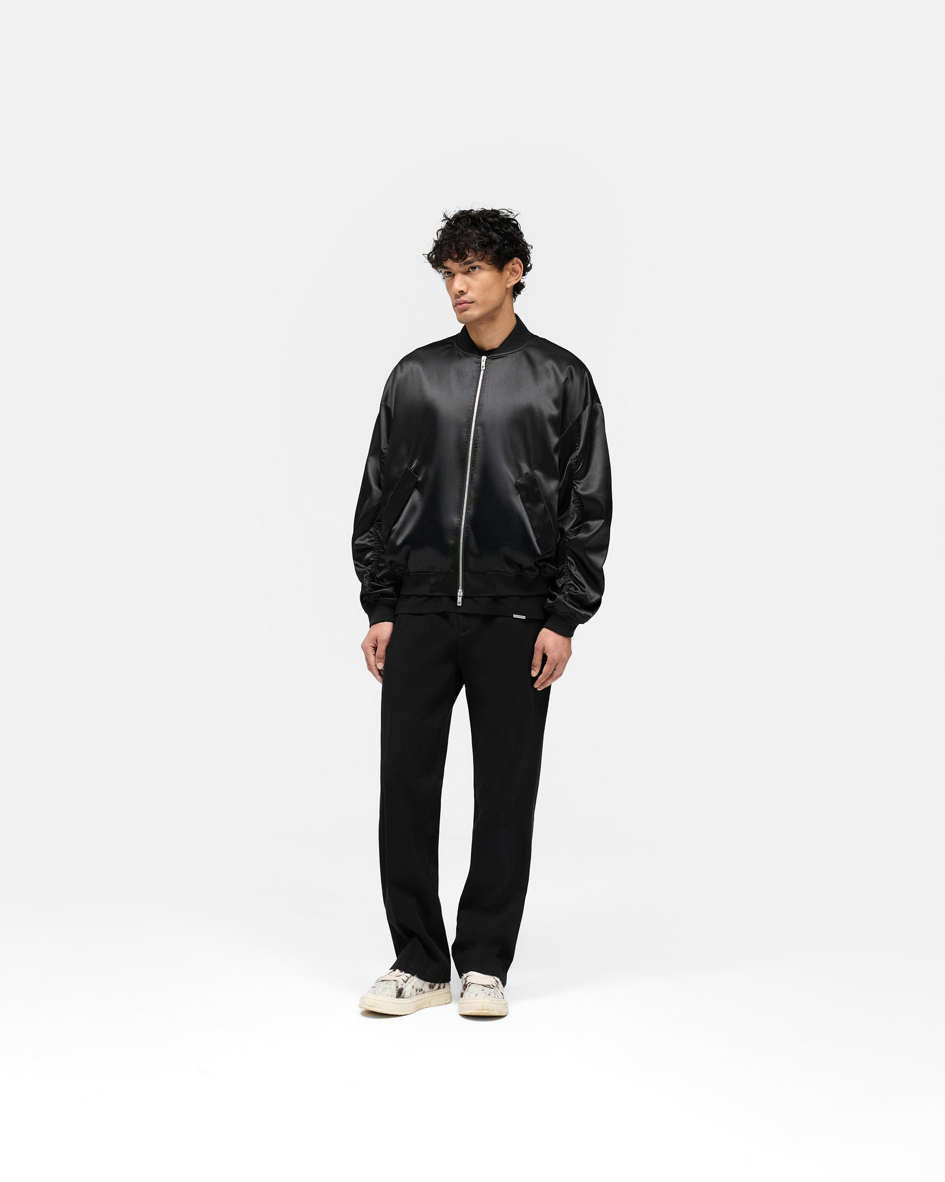 Black Satin Bomber Jacket for Men & Women - Lightweight Stylish Outerwear for Casual Wear & Night Out