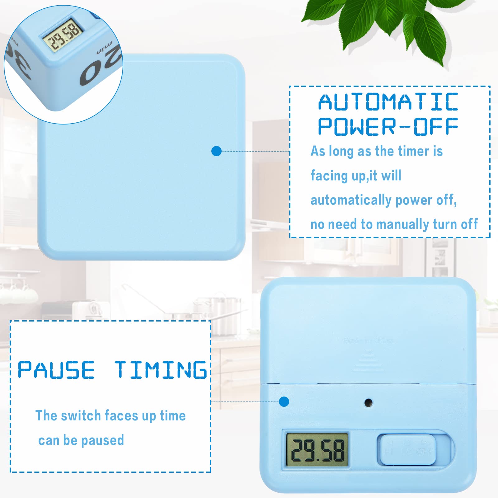 Weewooday 2.6 Inch Cube Timer Block - ADHD Focus Tool, Productivity Timer for Work & Study with Gravity Sensor - 15/20/30/60 Minute Countdown - Blue (Perfect for Kitchen, Office, Gym & Classroom Time Management)