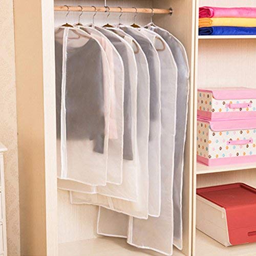 Bringsine 5-Pack Clear Hanging Garment Bags - Lightweight PEVA Suit Storage with Full Zipper, Moth-Proof & Breathable Dust Cover for Closet Organization (60x120cm) - Perfect for Travel, Wedding Dresses, and Seasonal Clothing Storage