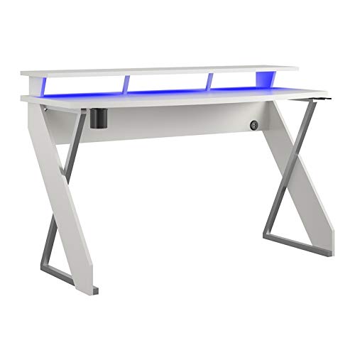 NTENSE Xtreme Riser Ergonomic Height Adjustable Computer Desk - Home Office & Gaming Room Workstation with Monitor Stand, Cup Holder & Headphone Hook (White) - Perfect for Remote Work, Online Classes & PC Gaming Setup