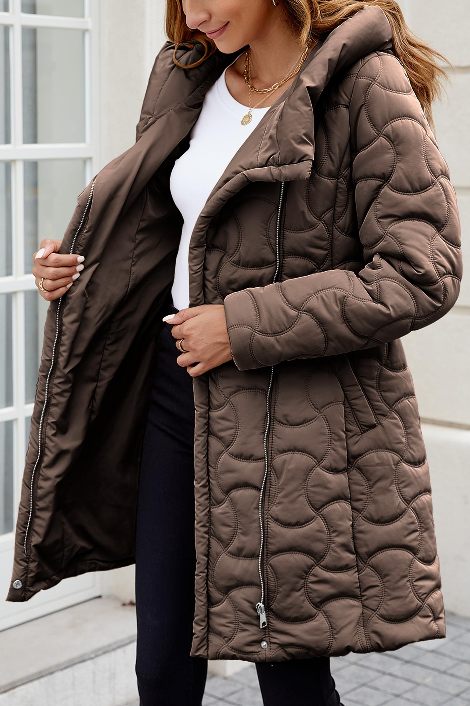 Bellivera Women's Lightweight Quilted Puffer Jacket with Hood - Diamond Stitch Design for Spring & Winter - Perfect for Outdoor Activities, Travel & Casual Wear
