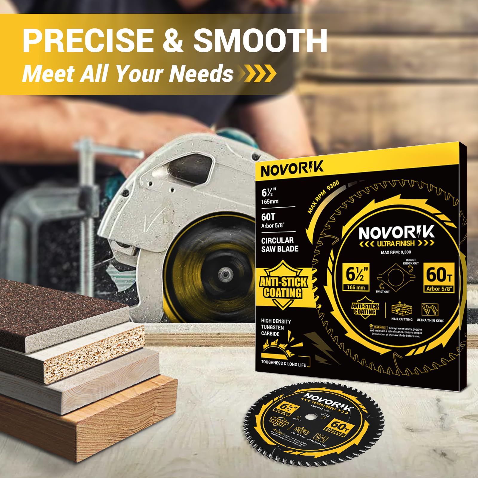 6-1/2 Inch 60T TCT Carbide Circular Saw Blade with Anti-Stick Coating - Premium ATB Framing Saw Blade for Wood Cutting | Perfect for DIY Projects, Carpentry, and Professional Woodworking