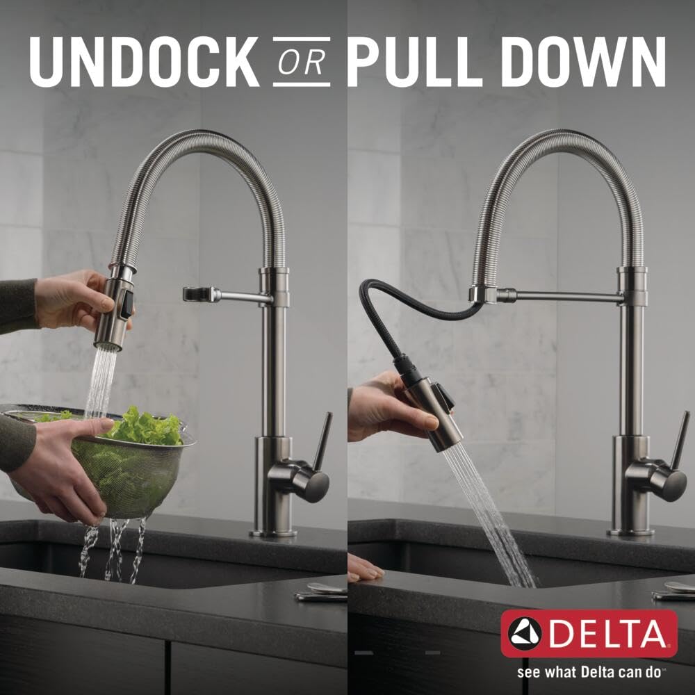 Delta Trinsic Pro Commercial Style Kitchen Faucet with Pull Down Sprayer - Black Stainless (9659-KS-DST) | Magnetic Docking Spray Head for Easy Cleaning & Food Prep | Perfect for Modern Kitchens & Restaurants
