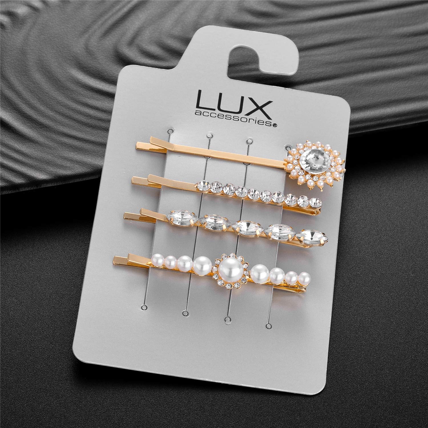 Floral Crystal Rhinestone Hair Pins Set - 4pc Gold Pearl Accessories for Bridal & Party