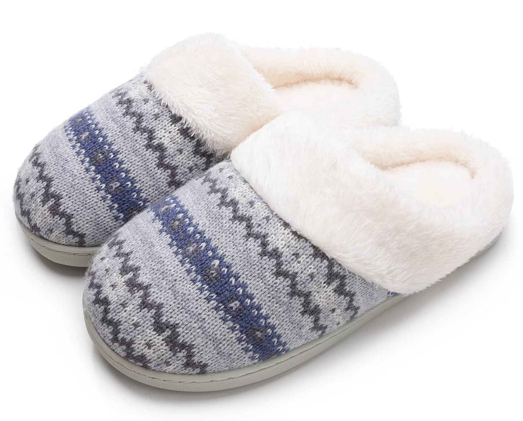 Vonluxe Women's Fuzzy Slip-On Slippers with Memory Foam - Warm & Comfortable Indoor/Outdoor House Shoes for Women - Perfect for Home, Bedroom, and Casual Wear