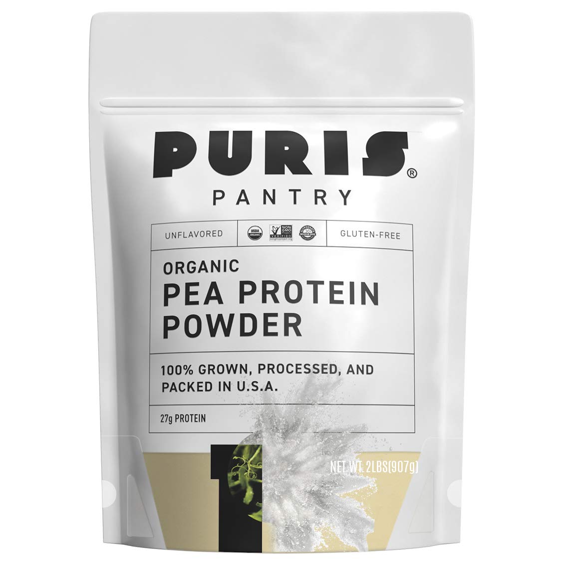 PURIS Organic Pea Protein Powder 2LB - 100% USA Grown & Processed - Unflavored Plant-Based Protein - Certified Organic, Vegan, Gluten-Free, Non-GMO, Keto-Friendly with BCAAs - Ideal for Smoothies, Baking & Post-Workout Recovery