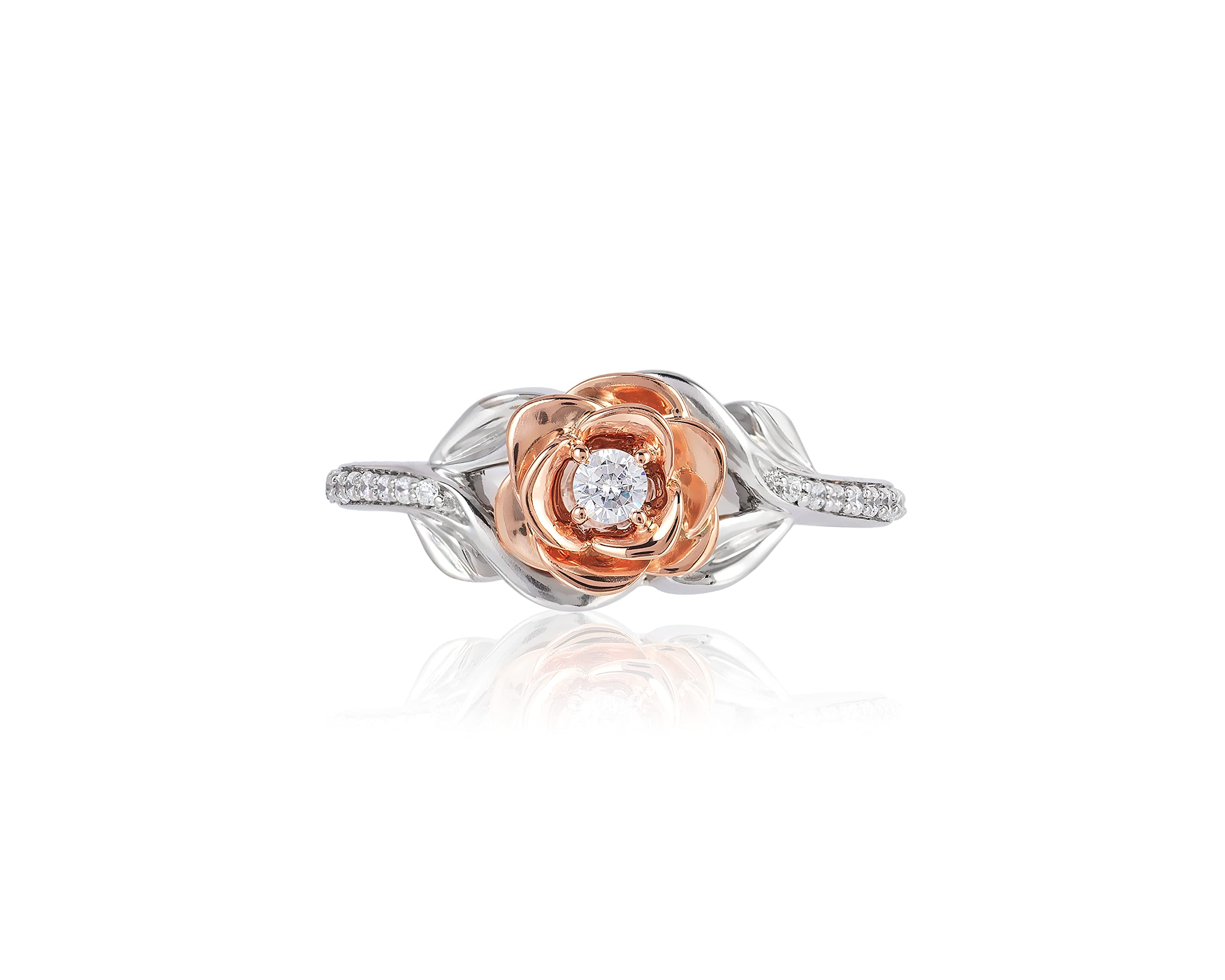 Enchanted Disney Belle Rose Ring - 10K White Gold & Rose Gold, 1/5 Cttw Diamond Jewelry | Elegant Gift for Disney Fans, Anniversary & Special Occasions
