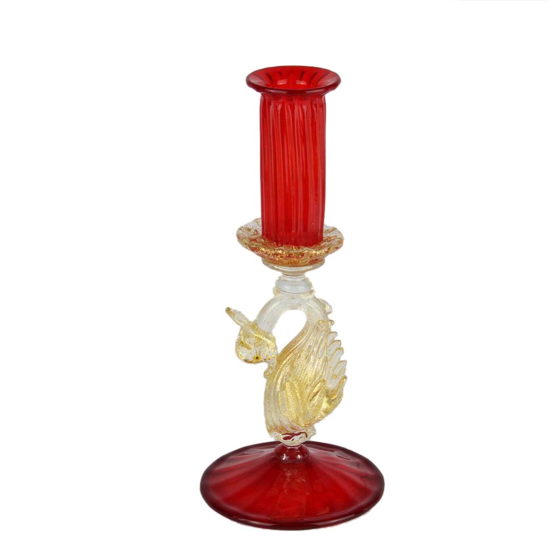 Classic Venetian Red Candle Holder - Handmade Murano Glass for Home Decor, Wedding Centerpieces & Romantic Dinner Settings