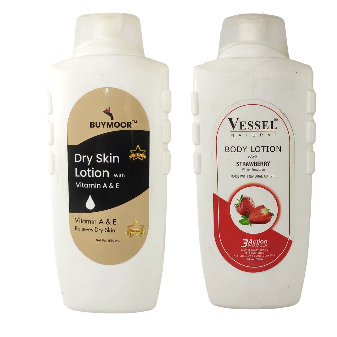 BUYMOOR Vitamin A & E + Strawberry Deep Nourishing Body Lotion - Skin Brightening & Hydrating Moisturizer for Men & Women, 1300ml (Pack of 2) - Perfect for Dry Skin Care & Daily Body Moisturizing Routine