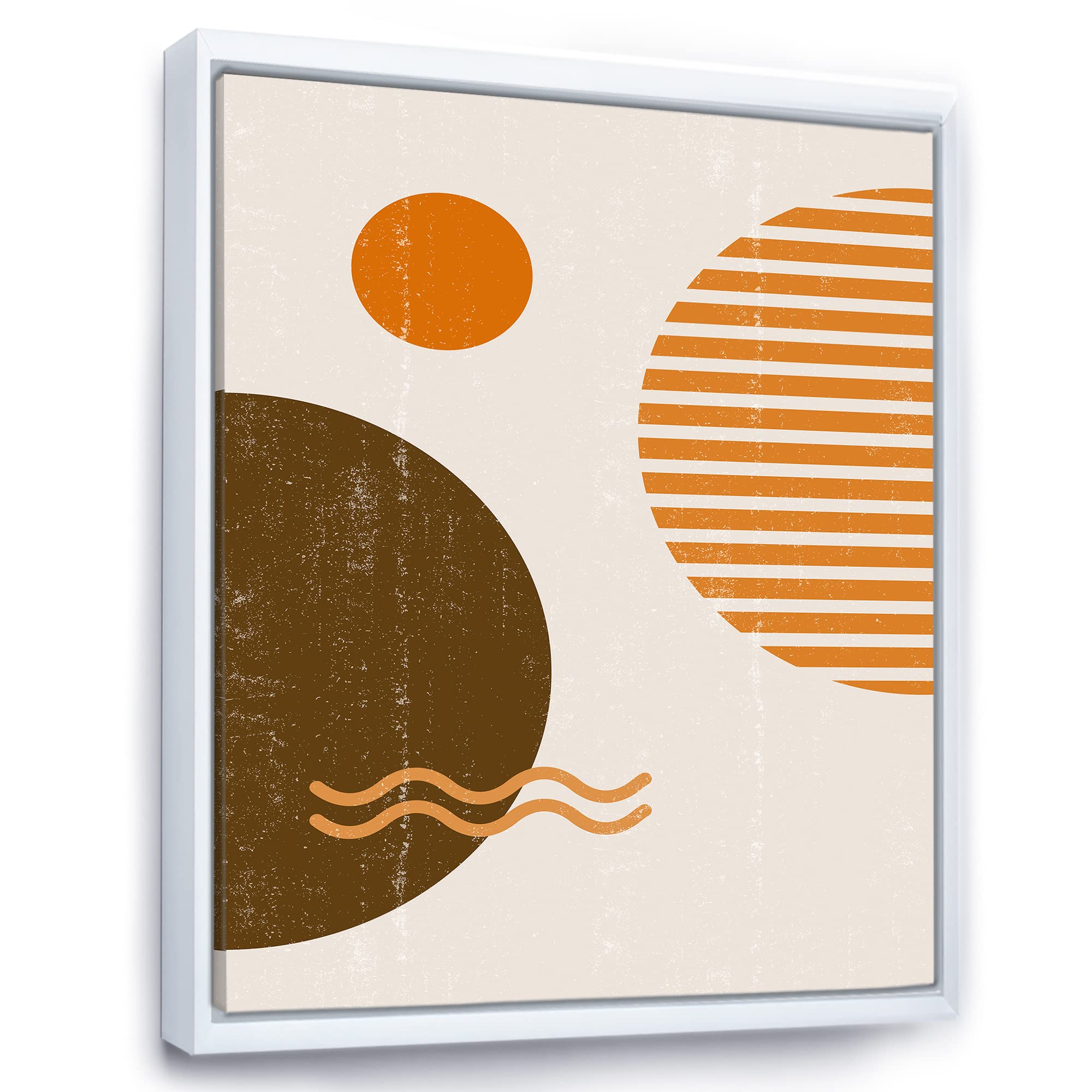Abstract Minimal Sun and Moon Wall Art - Earth Tone Framed Canvas Print for Living Room & Bedroom Decor - Modern Home & Office Wall Decor
