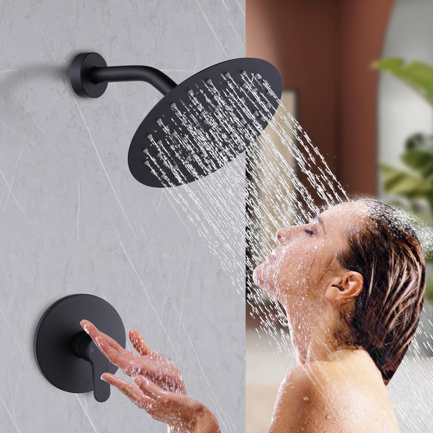 8 Inch Round Matte Black Wall Mount Shower Faucet Set with Single Handle Valve Kit - Perfect for Modern Bathroom Renovations & Spa-Like Shower Experience