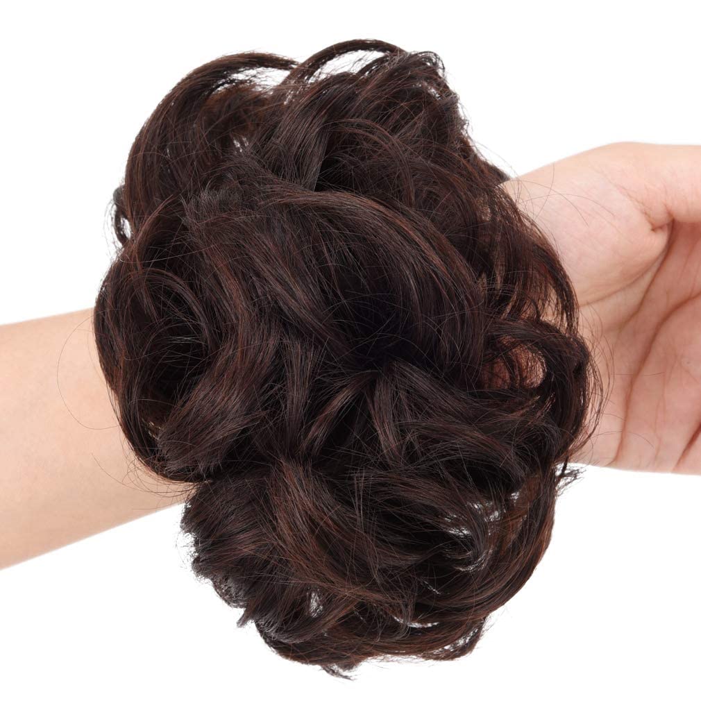 Ritzprime Women's Curly Hair Bride Bun - Brown, Rubber-Free, One Size - Perfect for Weddings, Prom, Cosplay & Special Occasions