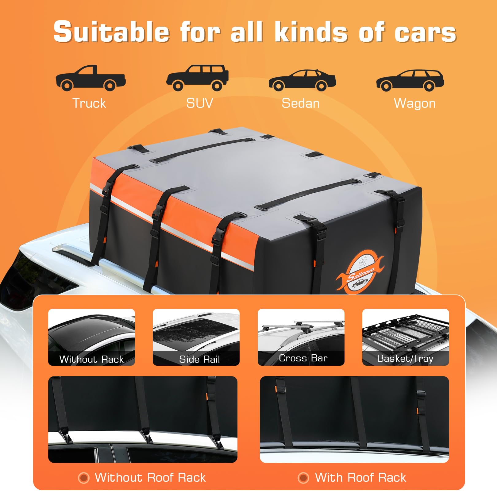 Sailnovo 20 Cubic Feet Waterproof Rooftop Cargo Carrier Bag - Heavy-Duty PVC Soft-Shell Luggage Storage with Slip Mat & 6 Door Hooks - Fits All Vehicles With/Without Roof Rack - Perfect for Road Trips, Camping & Outdoor Adventures
