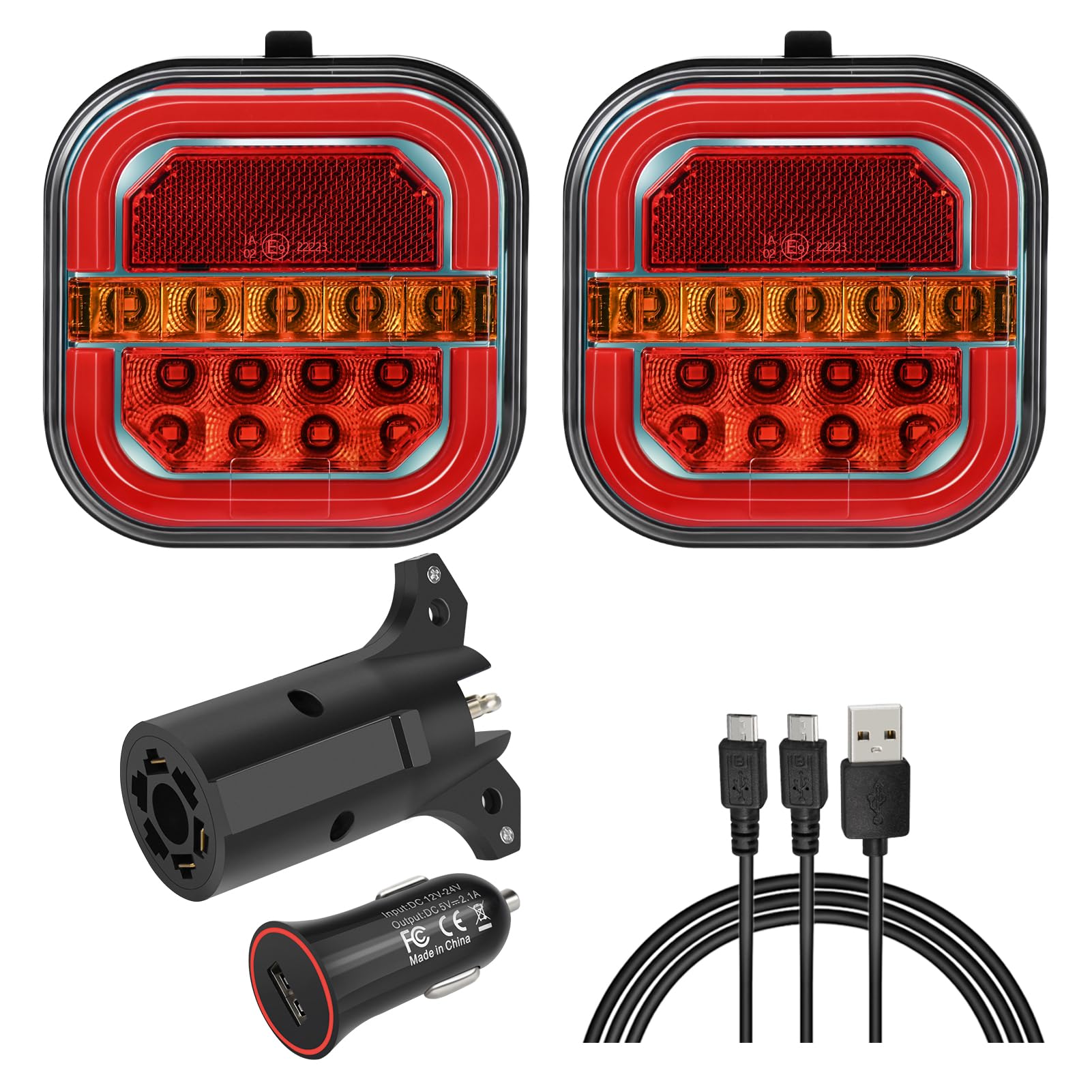 Rechargeable Wireless LED Trailer Lights Kit - Magnetic & Screw Mount, Waterproof for Tow Trucks, Boats, RVs, Campers & Jet Skis (4-Way Connector) | Perfect for Night Towing, Marine Use & Off-Road Adventures