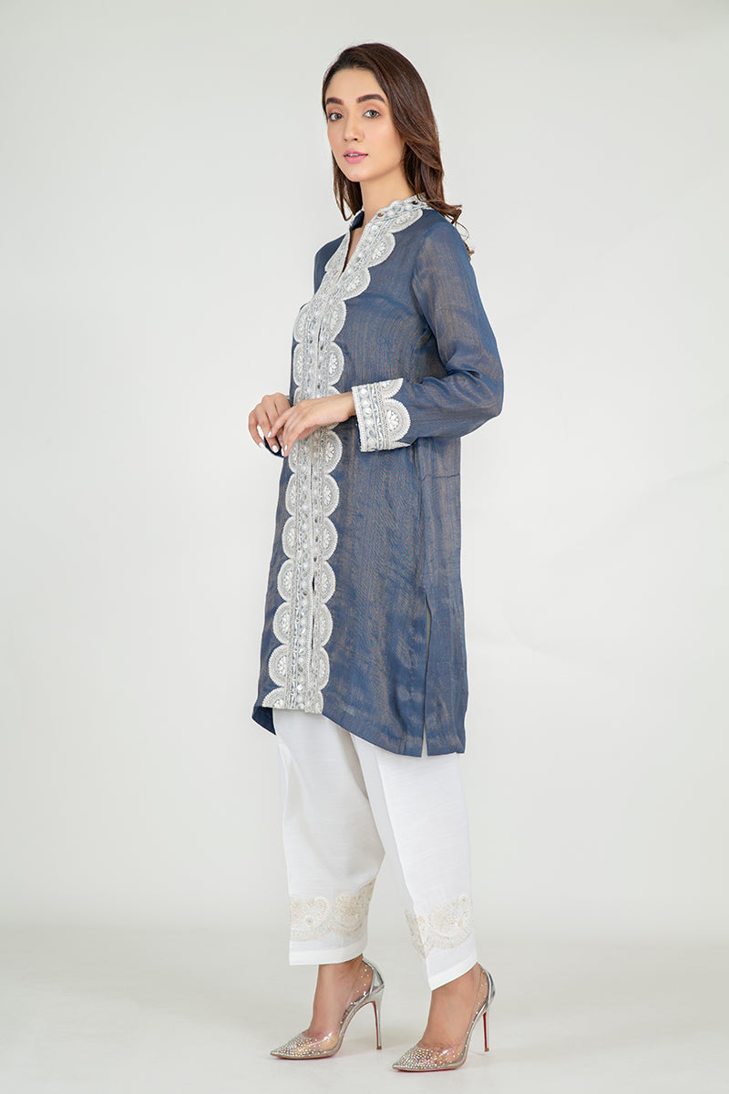Midnight Blue Embellished Shirt for Women - Elegant Party & Evening Wear - Perfect for Date Nights, Weddings & Special Occasions