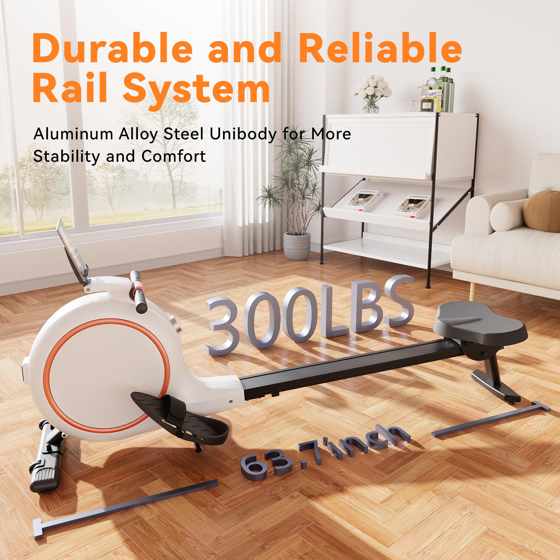 Magnetic Rowing Machine for Home - 32-Level Quiet Resistance Rower with LED Monitor, 300 lbs Weight Capacity - Perfect for Full-Body Workout, Cardio Training & Home Gym - Includes Tablet Holder & Comfortable Seat - App Supported for Fitness Tracking & Virtual Rowing Experience