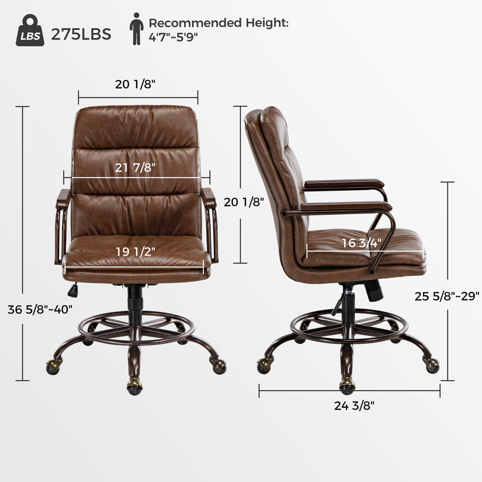 Premium PU Leather Home Office Chair - Ergonomic Executive Desk Chair with Adjustable Height & Lumbar Support for Comfortable Working, Gaming, or Study