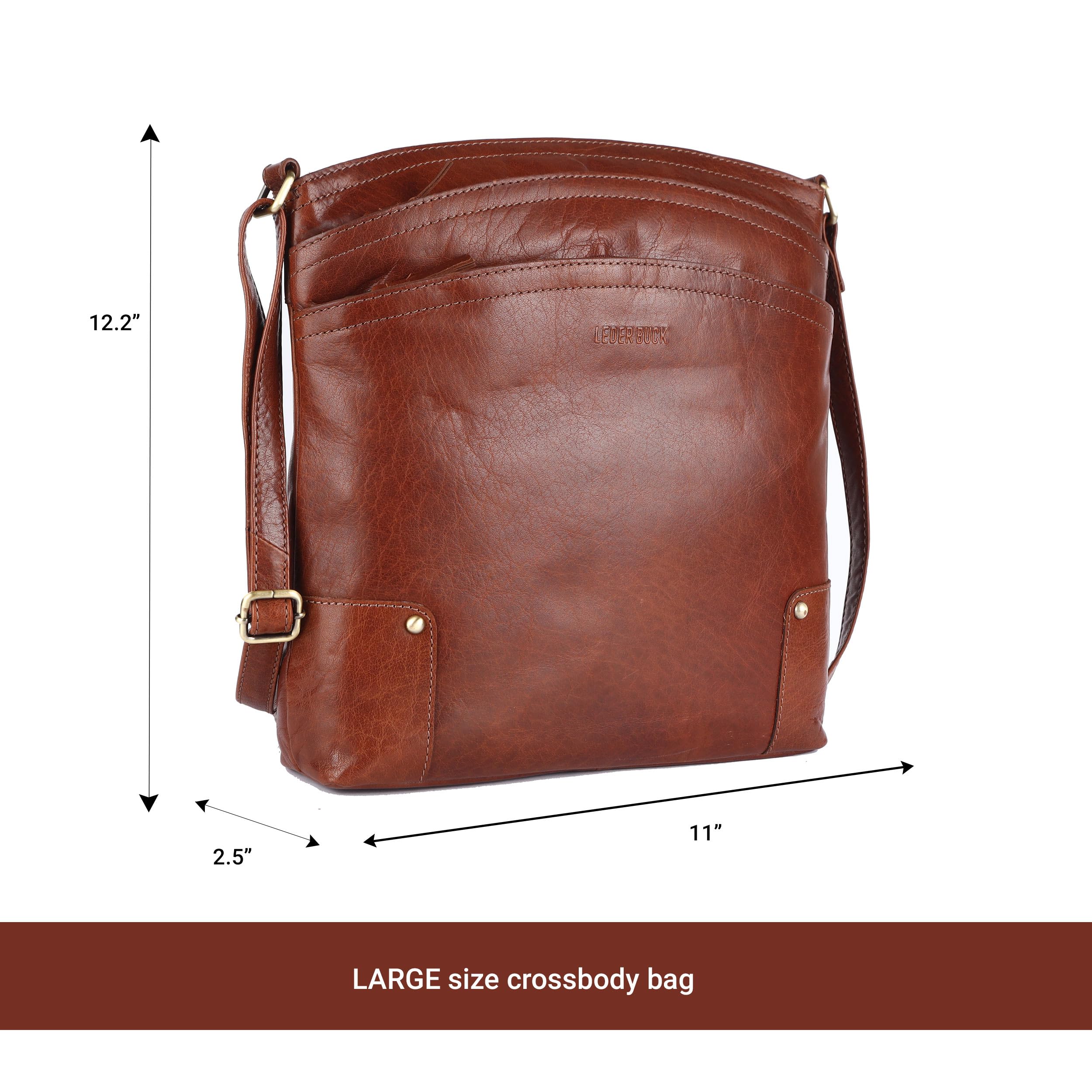 Premium Genuine Leather Women's Crossbody Bag - Triple Zip Sling Shoulder Purse for Work, Travel & Everyday Use
