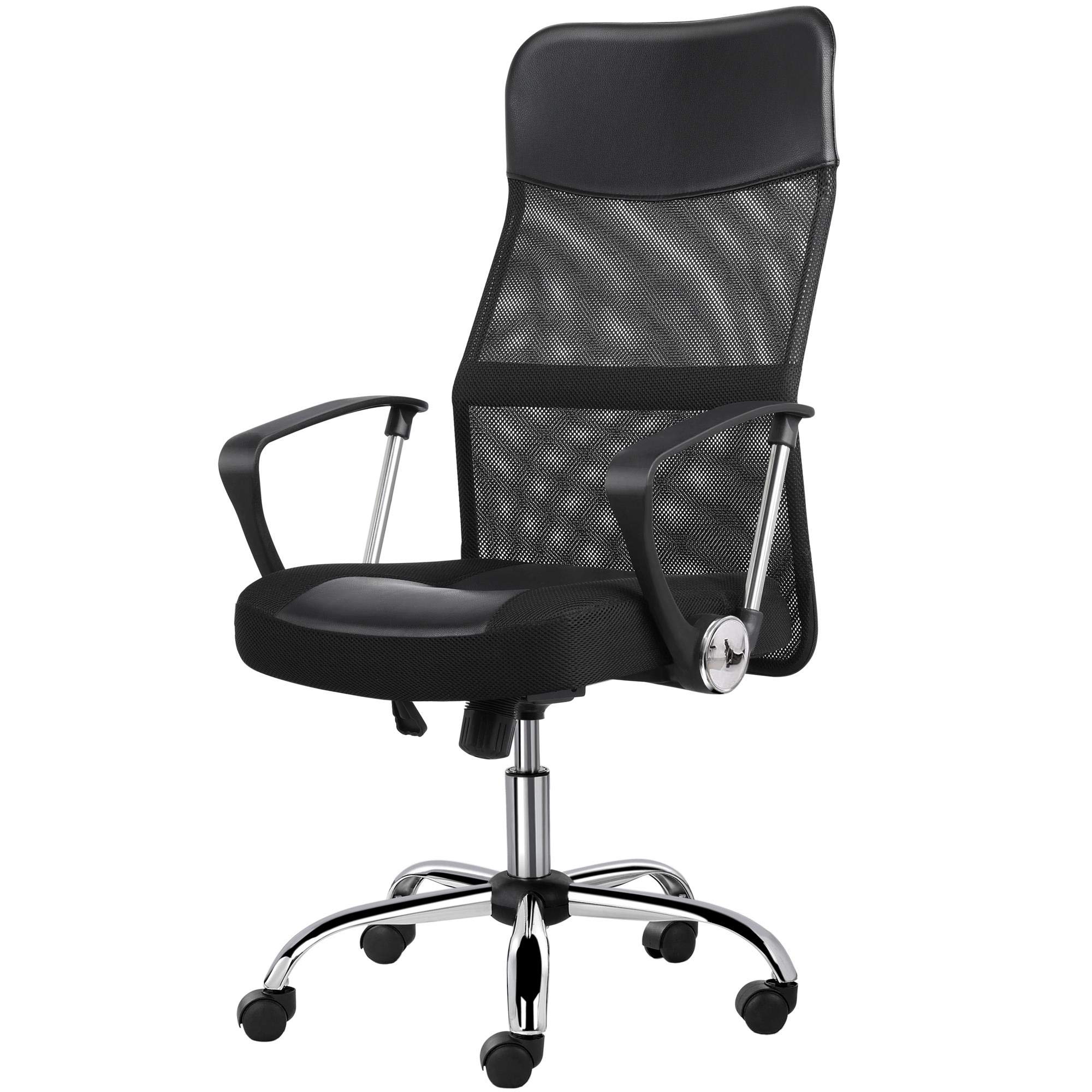 Yaheetech Ergonomic Gaming Chair - High Back Computer Chair with Lumbar Support, Reclining Racing Style Office Desk Chair, Swivel Mesh Back & PU Leather Seat (Black) - Perfect for Esports, Home Office & Gaming Setup