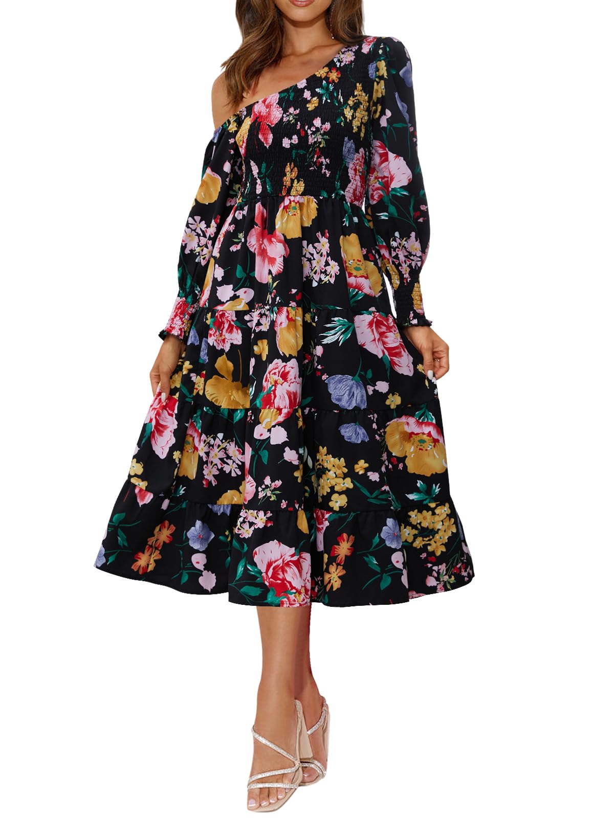Women's Floral Long Sleeve Maxi Dress with Puff Sleeves & Pockets - Casual Spring Summer Flowy Dress for Beach, Wedding & Everyday Wear