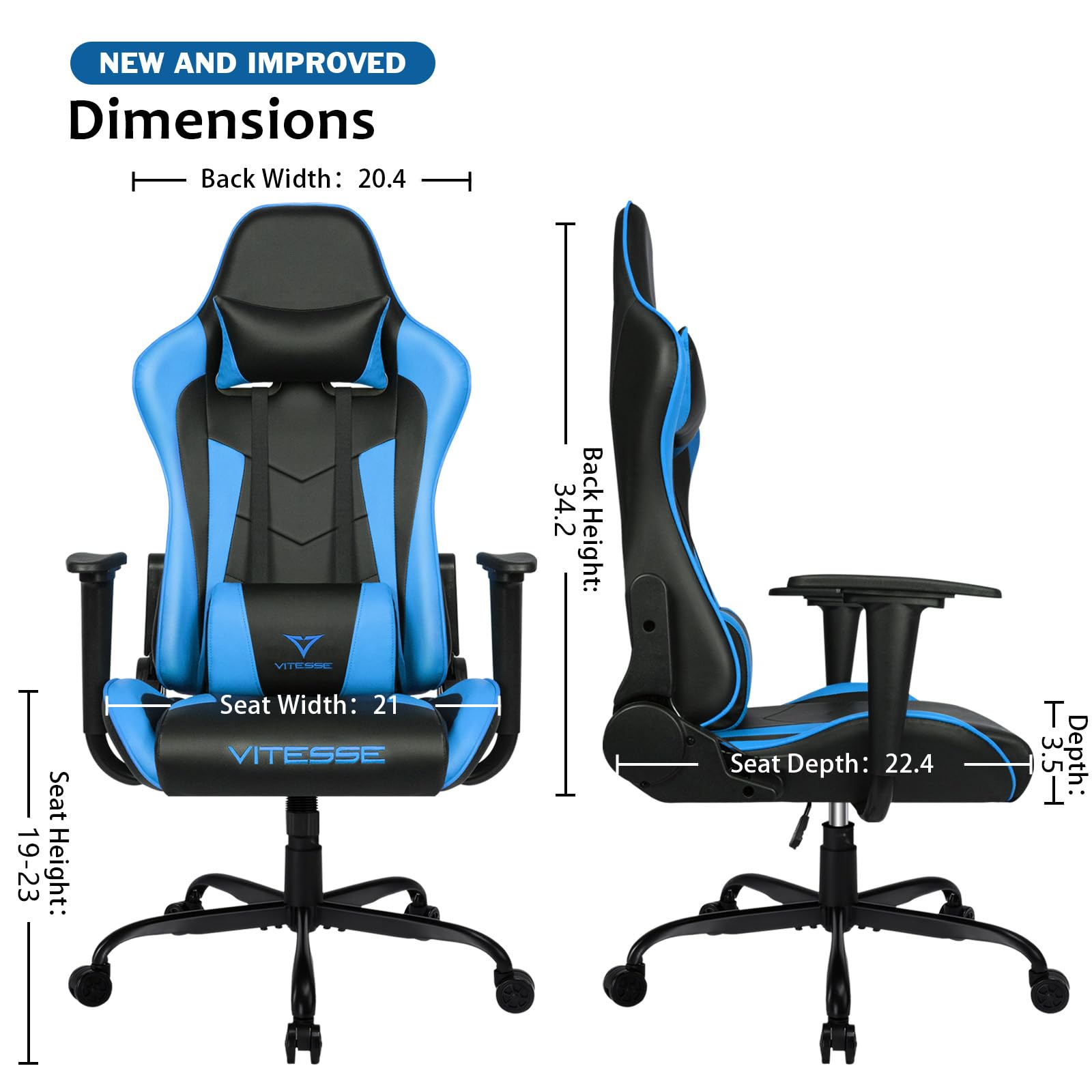 VITESSE Ergonomic Gaming Chair for Adults - High Back PC Computer Office Chair with Adjustable Lumbar Support & Headrest - 300 lbs Weight Capacity - Perfect for Gaming, Working, and Home Office Use