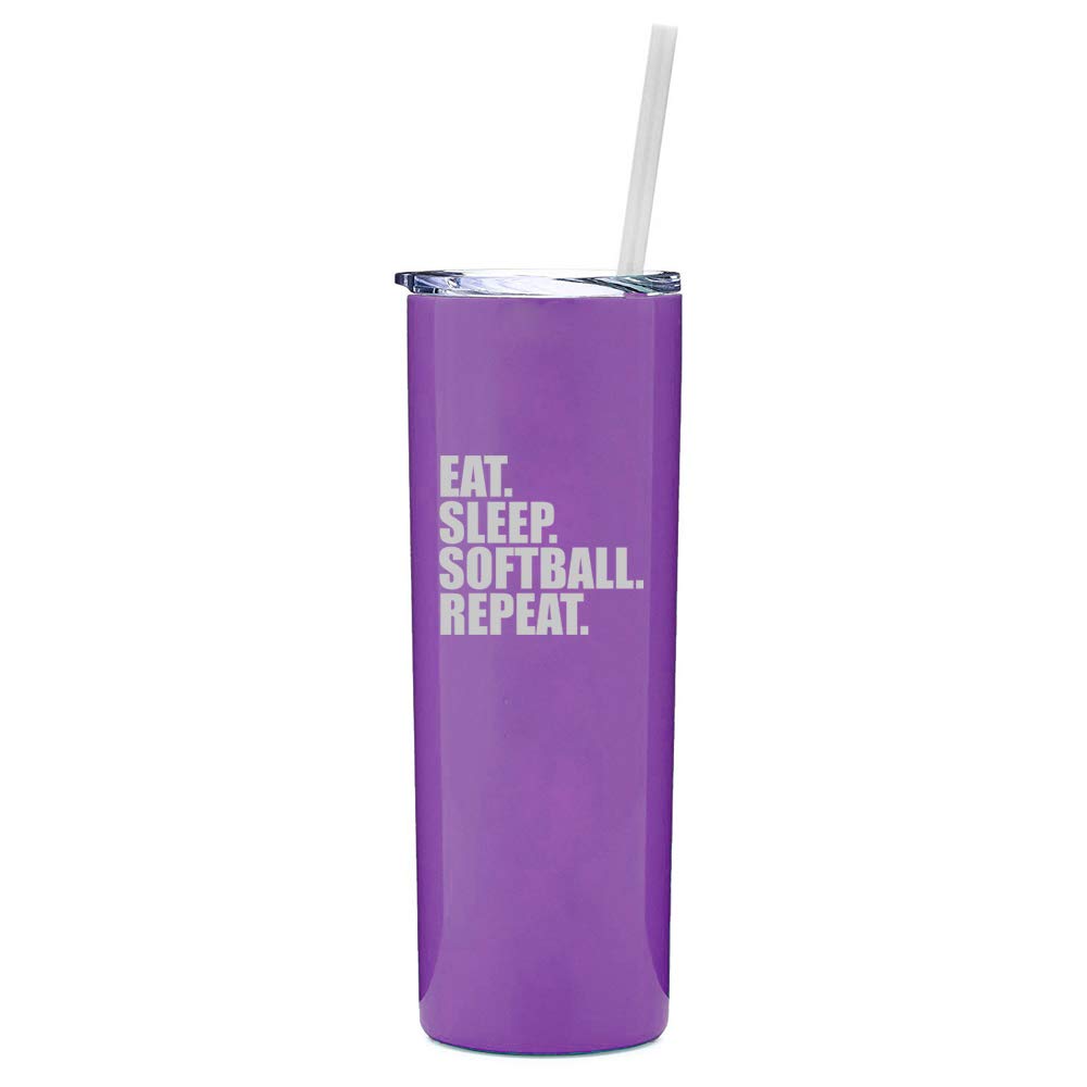 20 oz Skinny Tall Stainless Steel Vacuum Insulated Tumbler with Straw - Purple Travel Mug for Coffee, Tea & Cold Drinks | Perfect for Softball Games, Work Commute & Outdoor Activities | 
