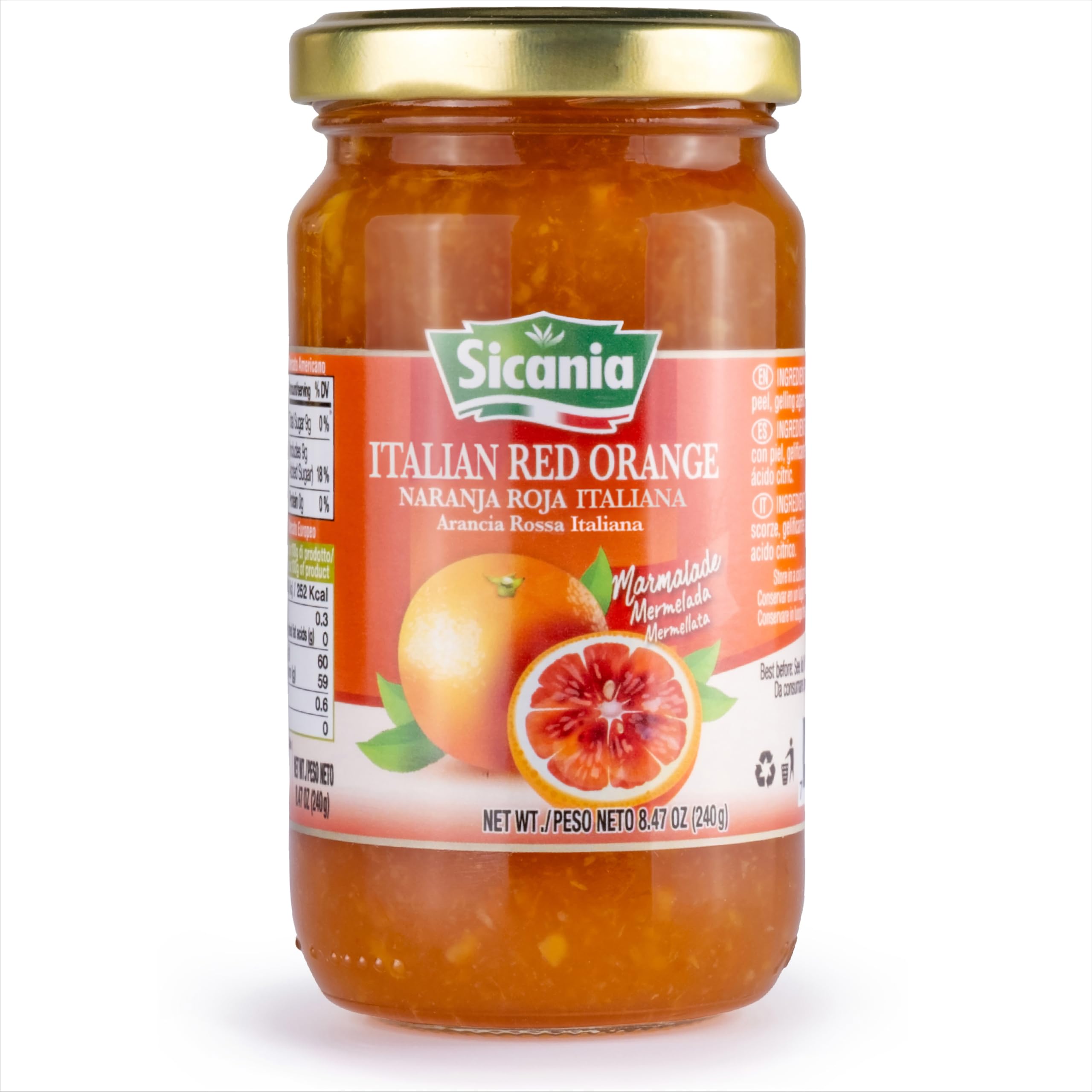 Premium Italian Blood Orange Fruit Preserves 8.47oz - Gluten Free, Non-GMO, No Preservatives, No High Fructose Corn Syrup - 45% Real Fruit Content - Gourmet Jams & Preserves - Perfect for Breakfast Toast, Pastry Fillings & Cheese Pairings