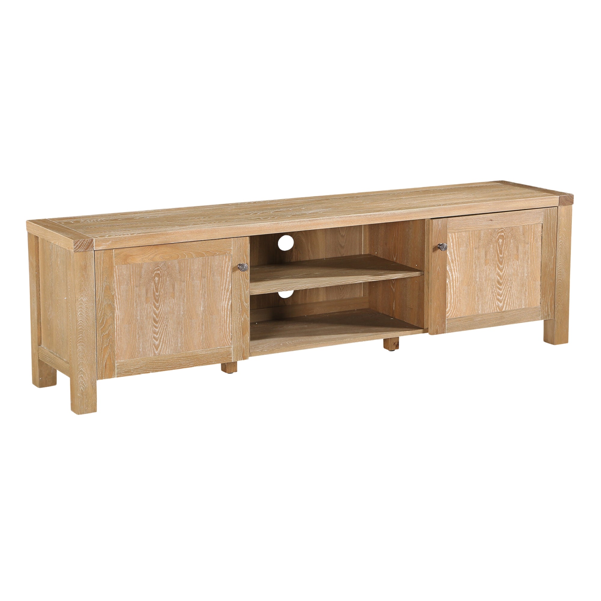 Woodland 180cm Entertainment TV Stand with 2 Doors - Solid Timber Wood TV Cabinet for Living Room, Natural Finish - Perfect for Home Theater & Media Storage
