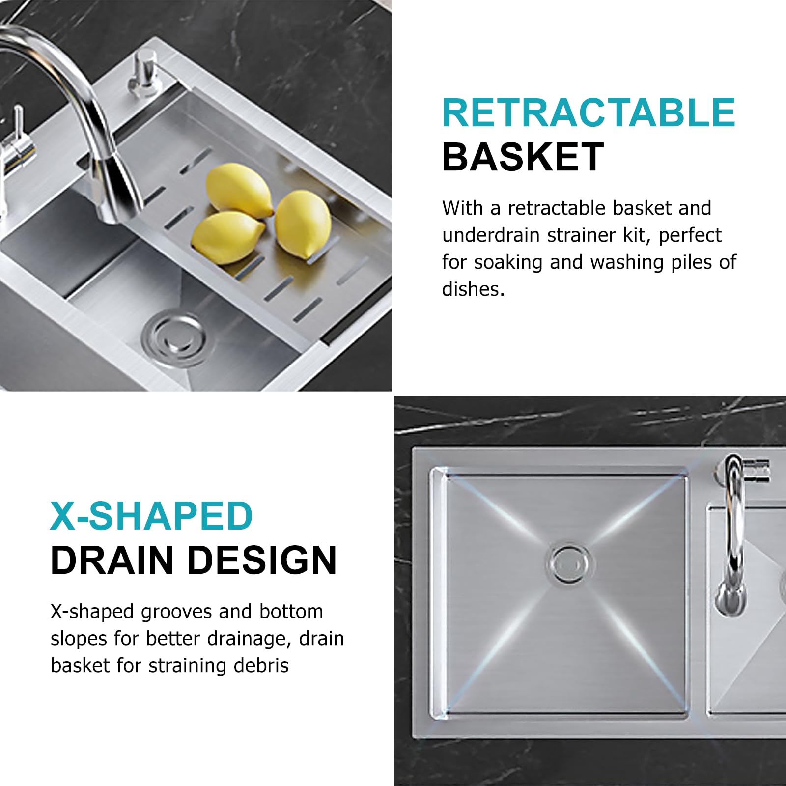 31.5x17.7 Inch Drop-in/Topmount Double Bowl Stainless Steel Kitchen Sink - Nano-Coated, Anti-Clog Drainage & Fruit Baskets Included - Perfect for Modern Kitchens, Meal Prep & Dishwashing