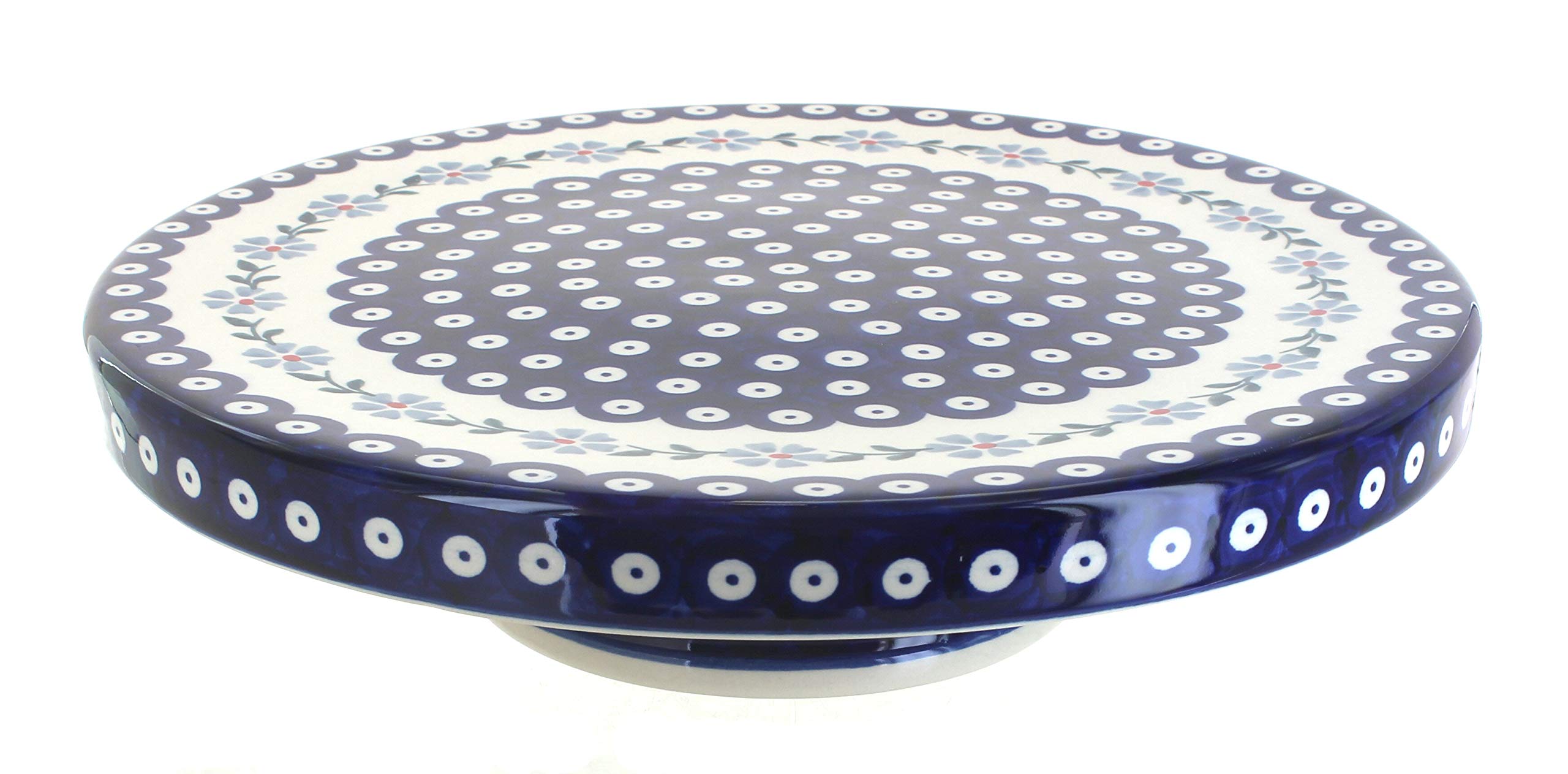 Handmade Blue Rose Polish Pottery Dual Serving Dish - Elegant Blue Violet Ceramic Appetizer Plate for Entertaining, Weddings & Home Decor