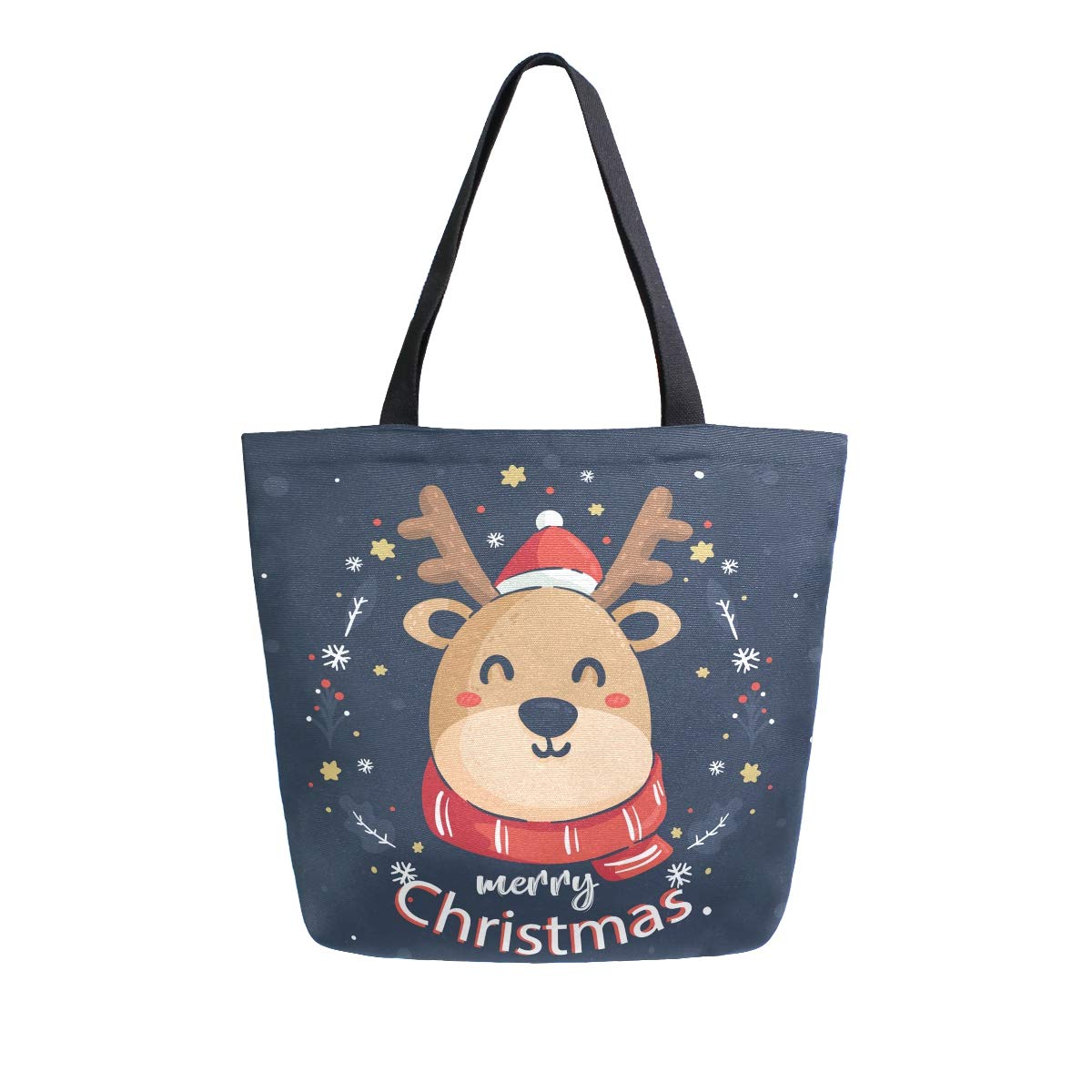 Christmas Elk Animal Print Canvas Tote Bag - Large Reusable Shopping Shoulder Bag for Women & Girls - Perfect for Holiday Gifts, Grocery Shopping & Beach Trips