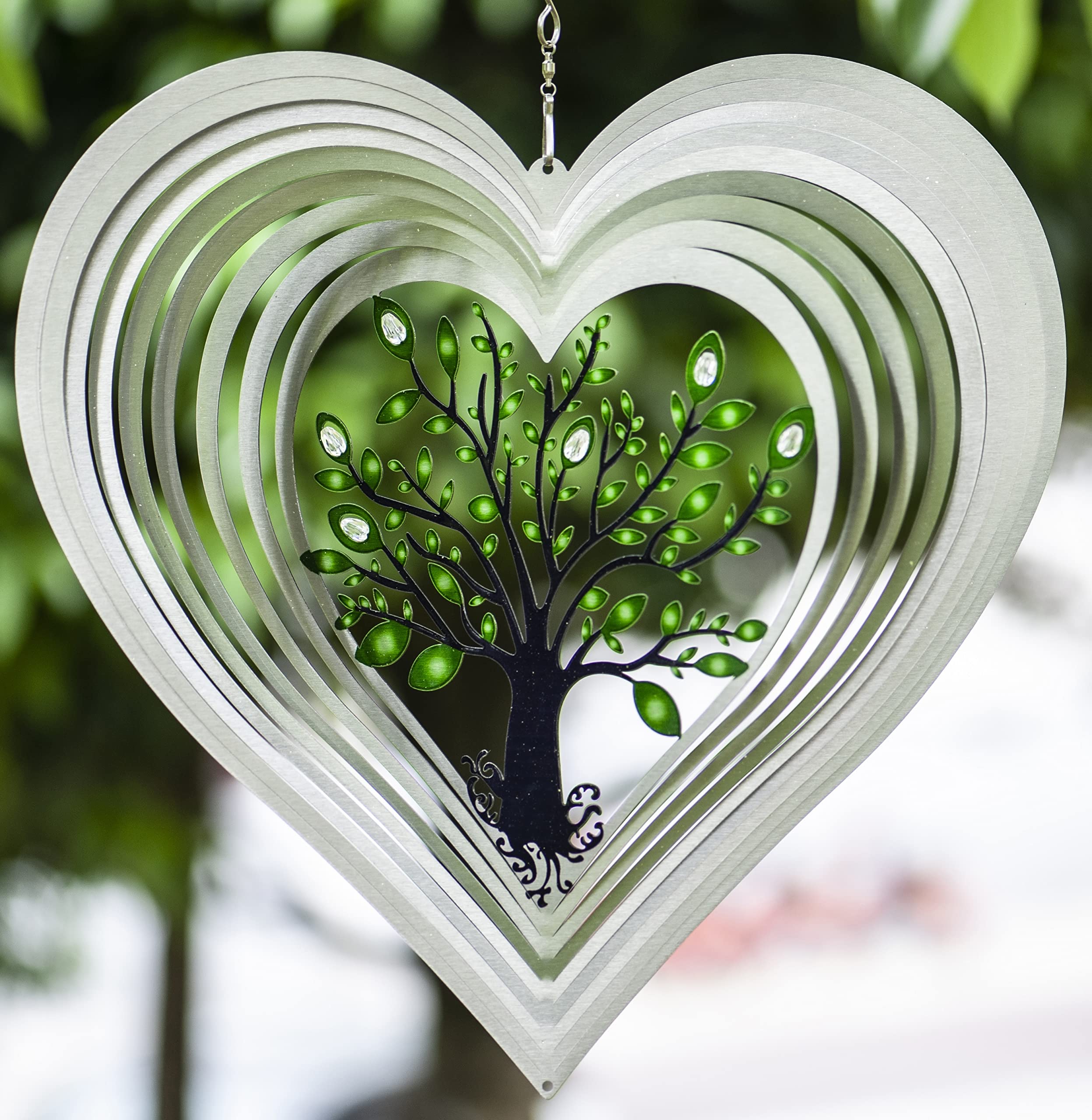 Heart Wind Spinners with Crystals - 15 Inch Metal Garden Decor for Outdoor Yard & Patio - Elegant Wind Spinner Ornament for Home, Wedding, Anniversary Gifts - Weather-Resistant Heart Wall Art by ISEO | Perfect for Garden, Lawn, Porch & Backyard Decoration
